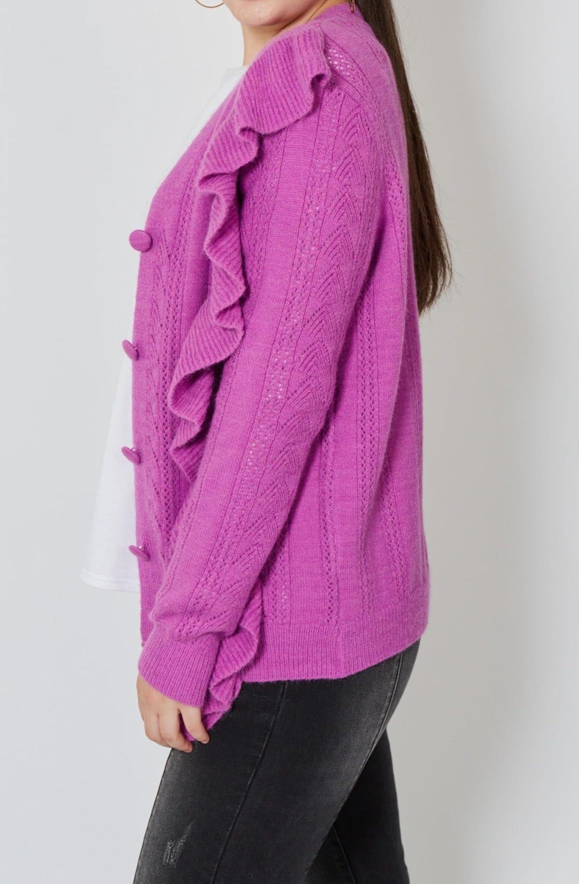 Romy Ruffle Cardigan - Orchid - Isle of Mine Clothing - Knit Cardigan