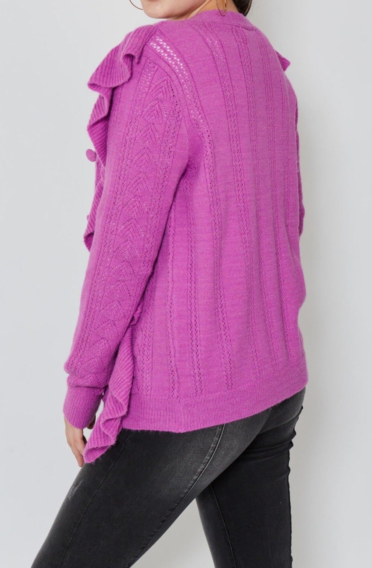 Romy Ruffle Cardigan - Orchid - Isle of Mine Clothing - Knit Cardigan