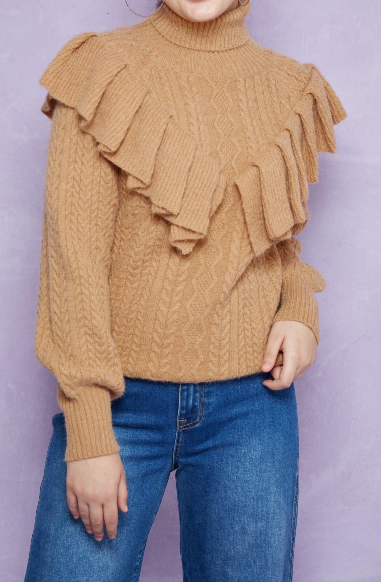 Romy Ruffle Knit - Caramel - Isle of Mine Clothing - Knit Jumper