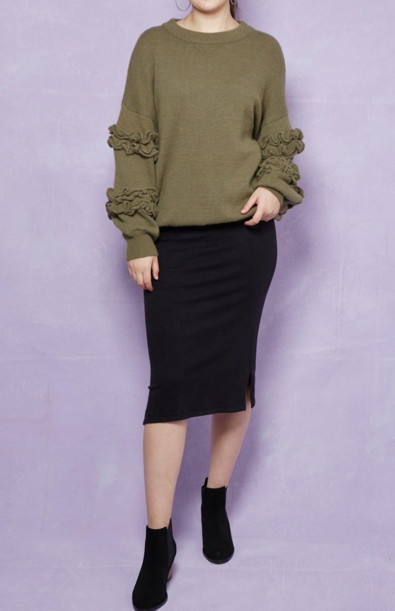 Garland Ruffle Jumper - Moss - Isle of Mine Clothing - Knit Jumper