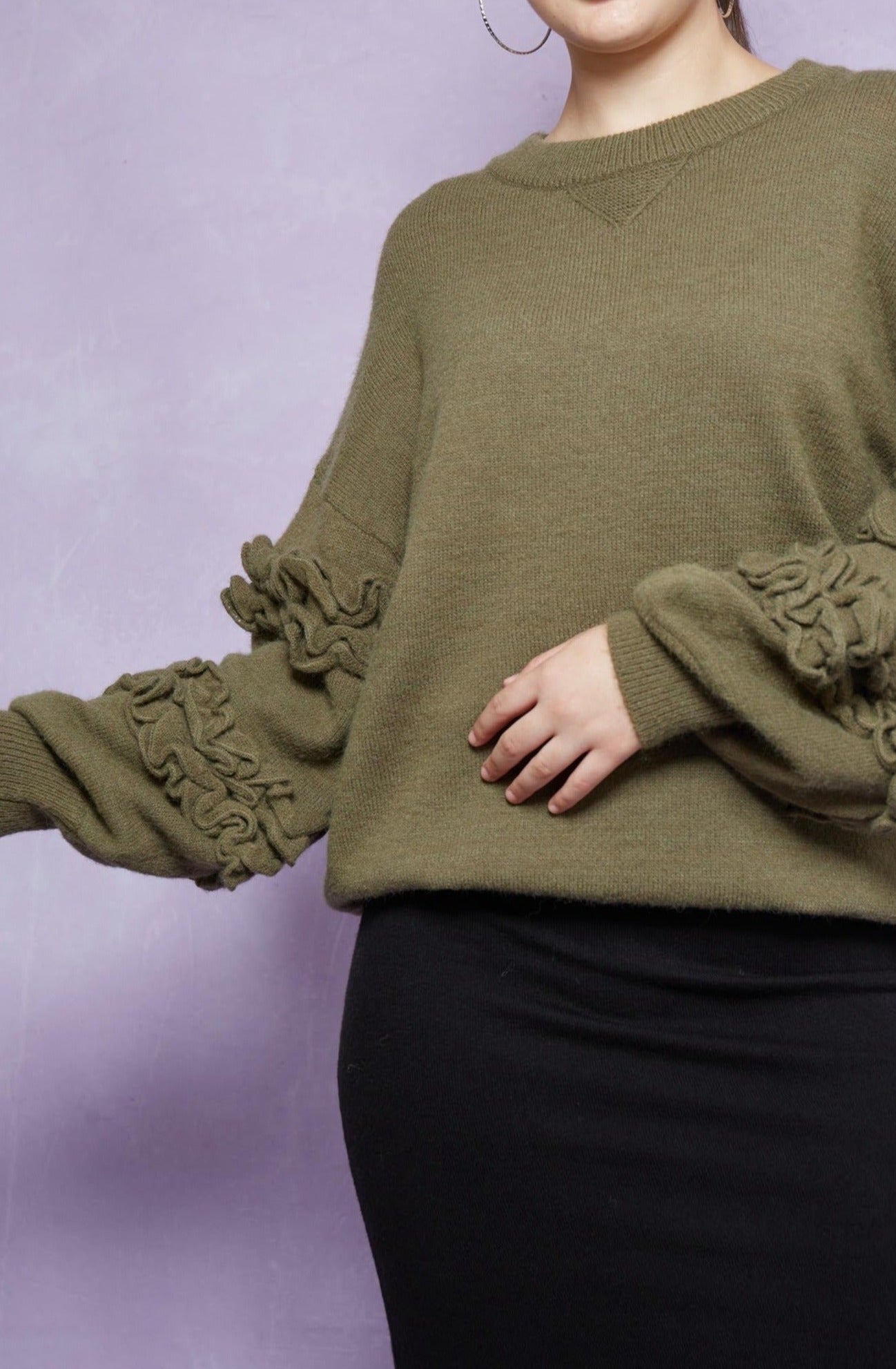 Garland Ruffle Jumper - Moss - Isle of Mine Clothing - Knit Jumper