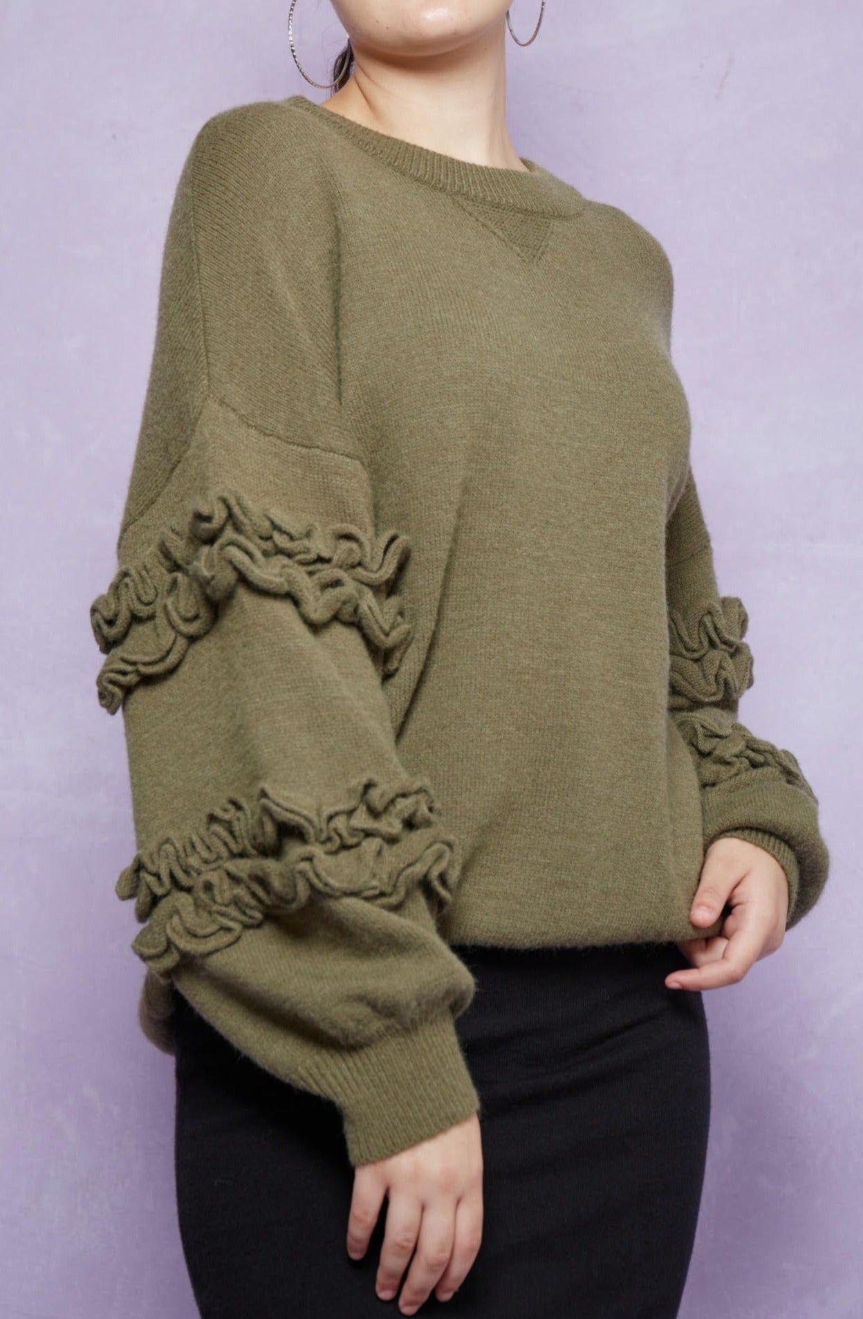 Garland Ruffle Jumper - Moss - Isle of Mine Clothing - Knit Jumper