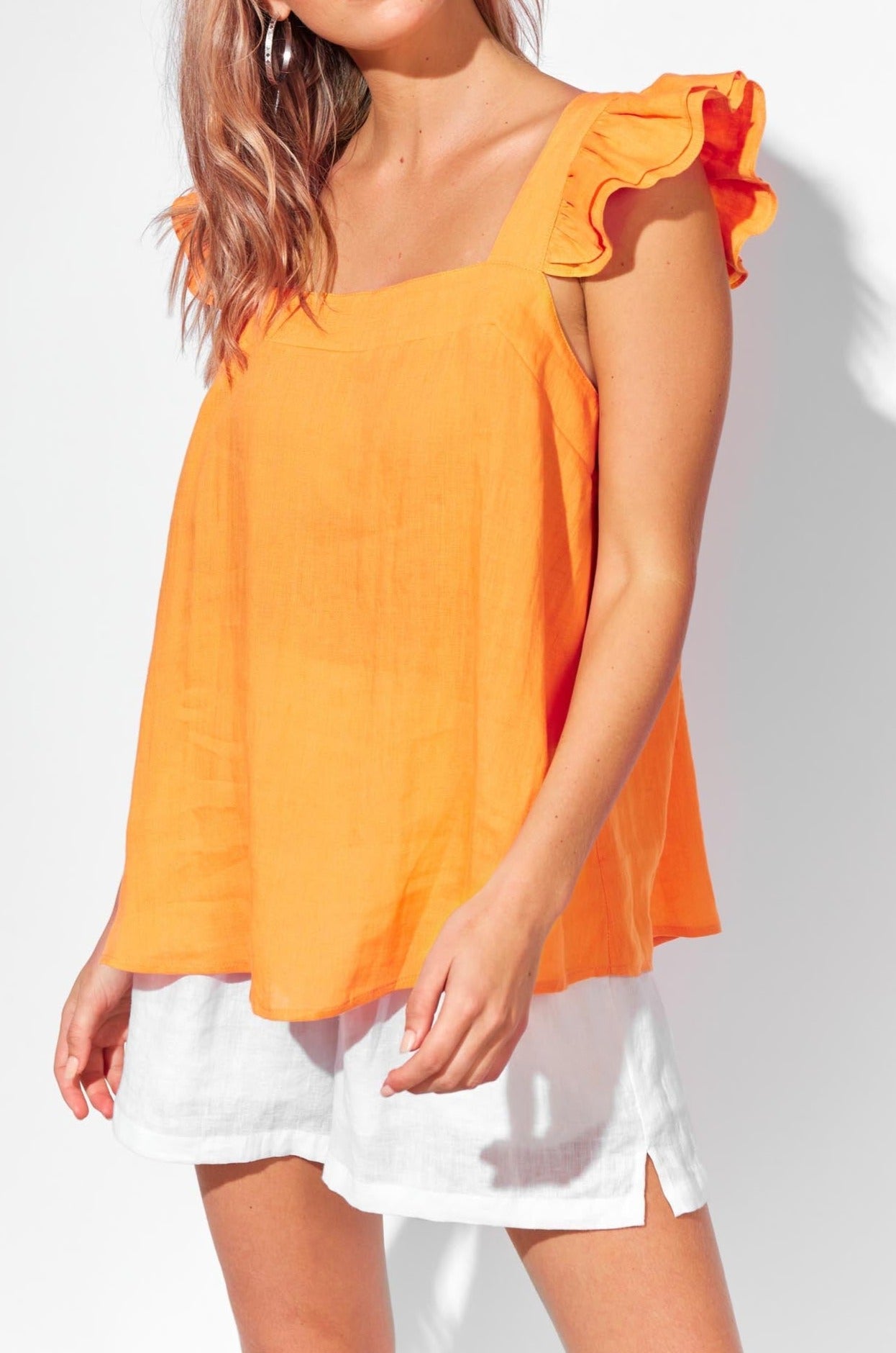 Nusa Frill Top - Melon - Isle of Mine Clothing - Top Cap Sleeve Linen