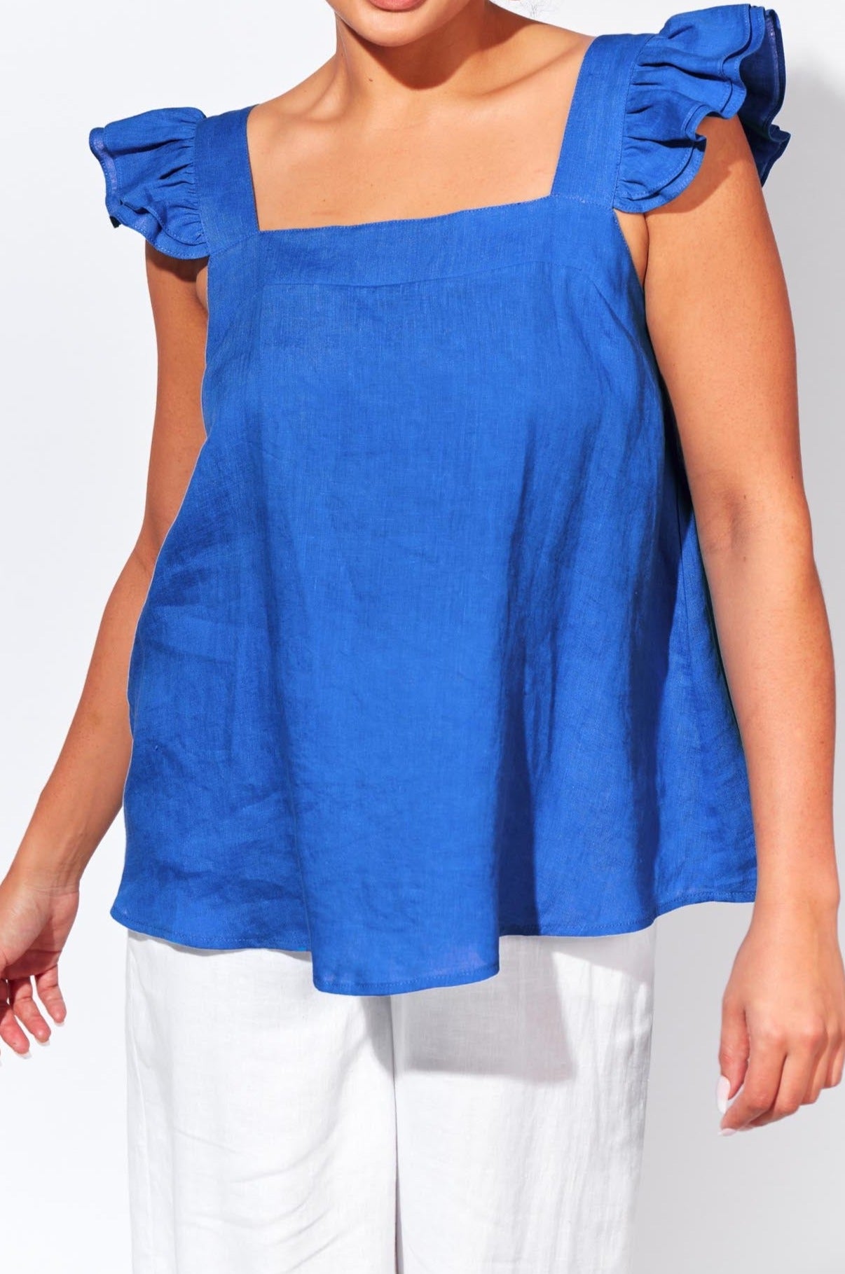 Nusa Frill Top - Cobalt - Isle of Mine Clothing - Top Cap Sleeve Linen