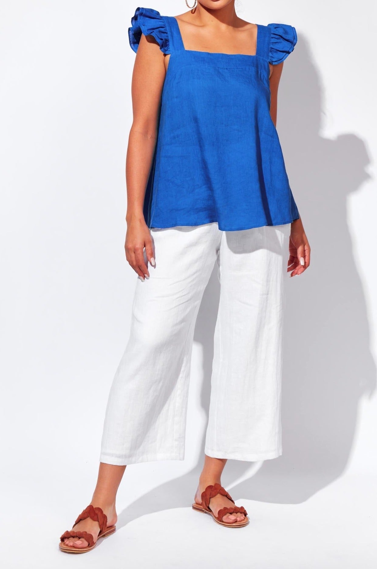 Nusa Frill Top - Cobalt - Isle of Mine Clothing - Top Cap Sleeve Linen