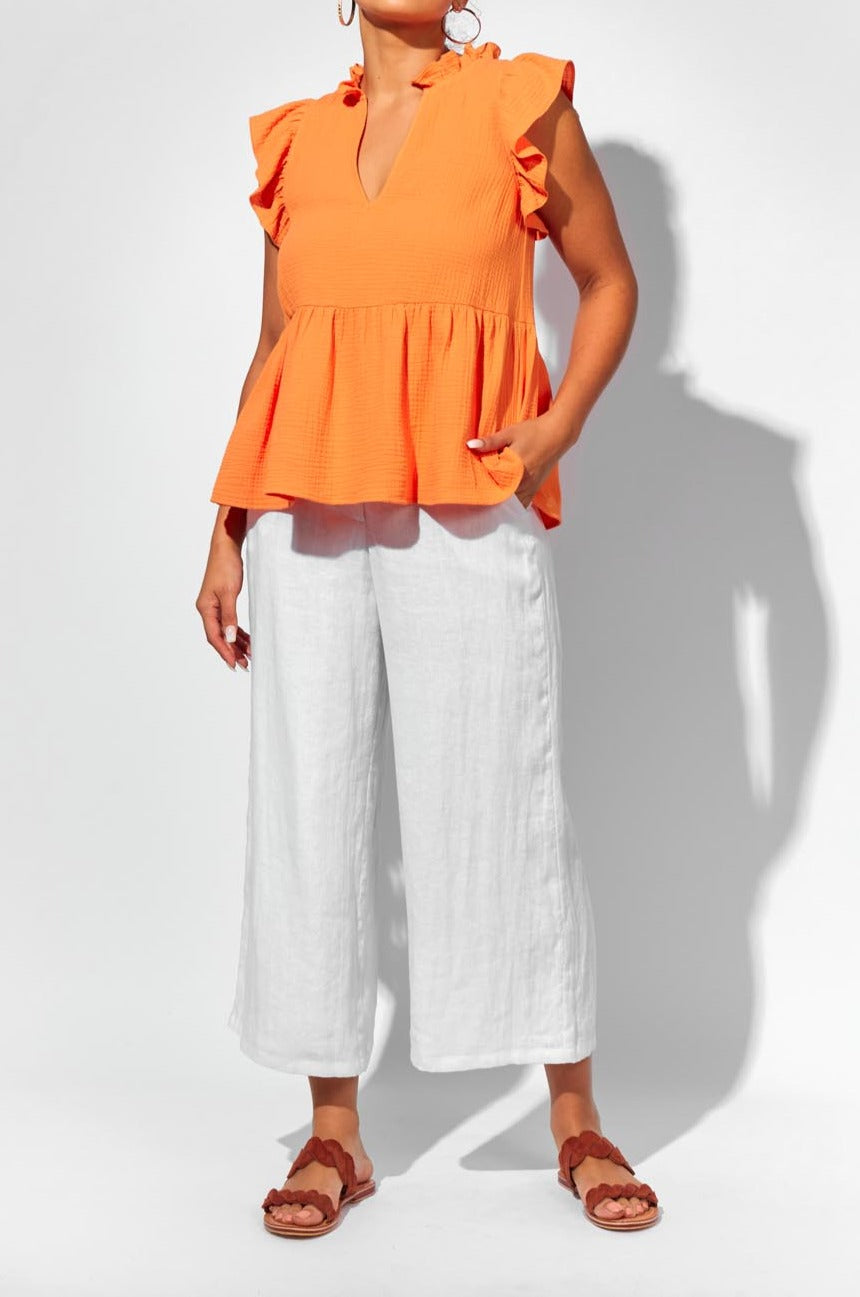 Java Frill Top - Melon - Isle of Mine Clothing - Top Cap Sleeve