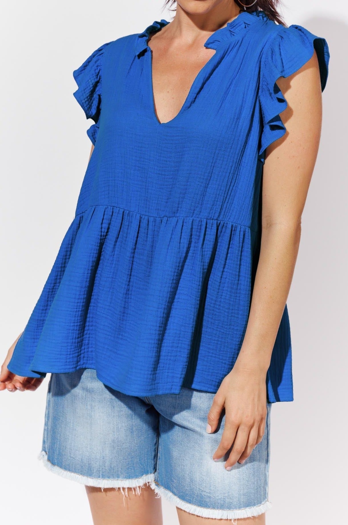 Java Frill Top - Cobalt - Isle of Mine Clothing - Top Cap Sleeve