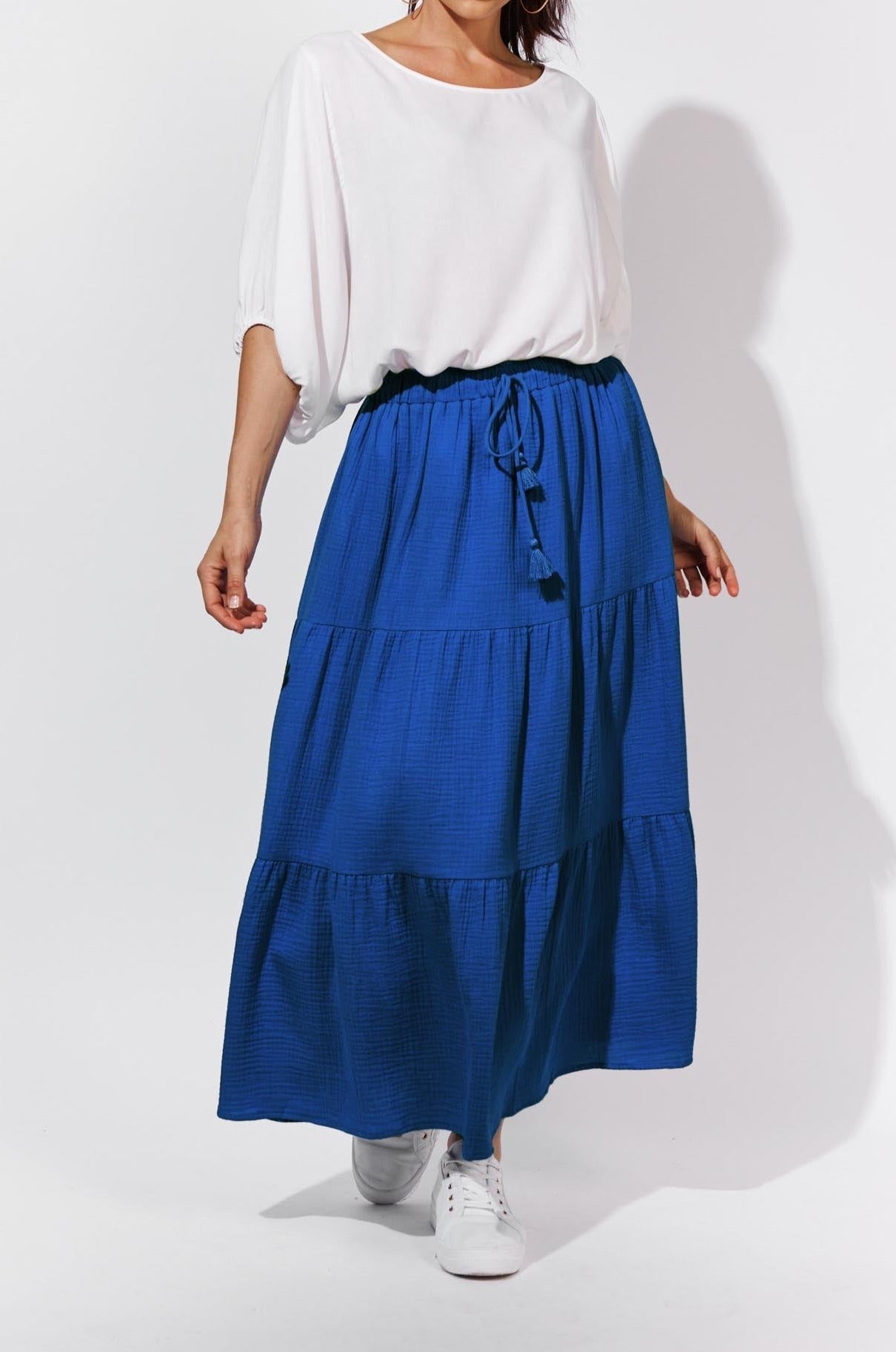 Java Tiered Skirt - Cobalt - Isle of Mine Clothing - Skirt Mid