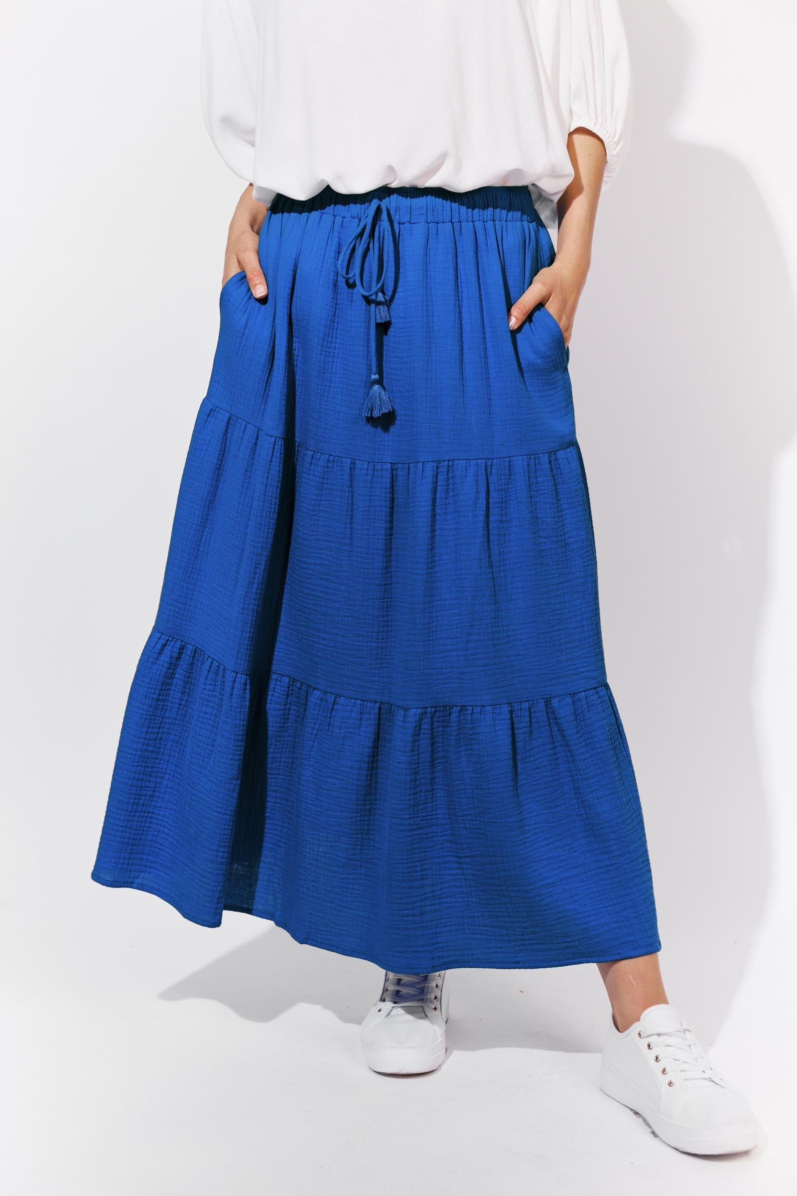 Java Tiered Skirt - Cobalt - Isle of Mine Clothing - Skirt Mid