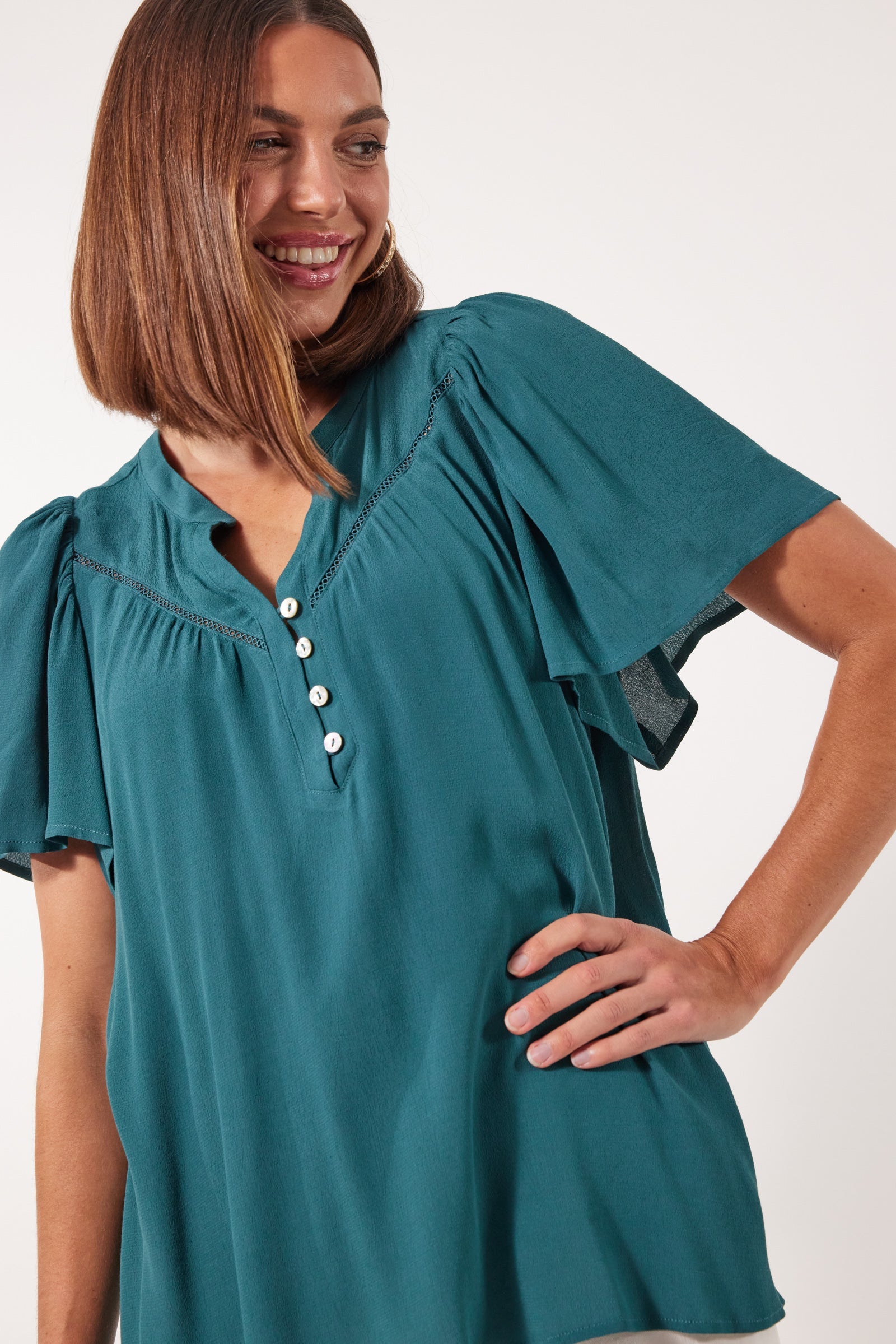 Botanical Blouse - Teal - Isle of Mine Clothing - Top S/S