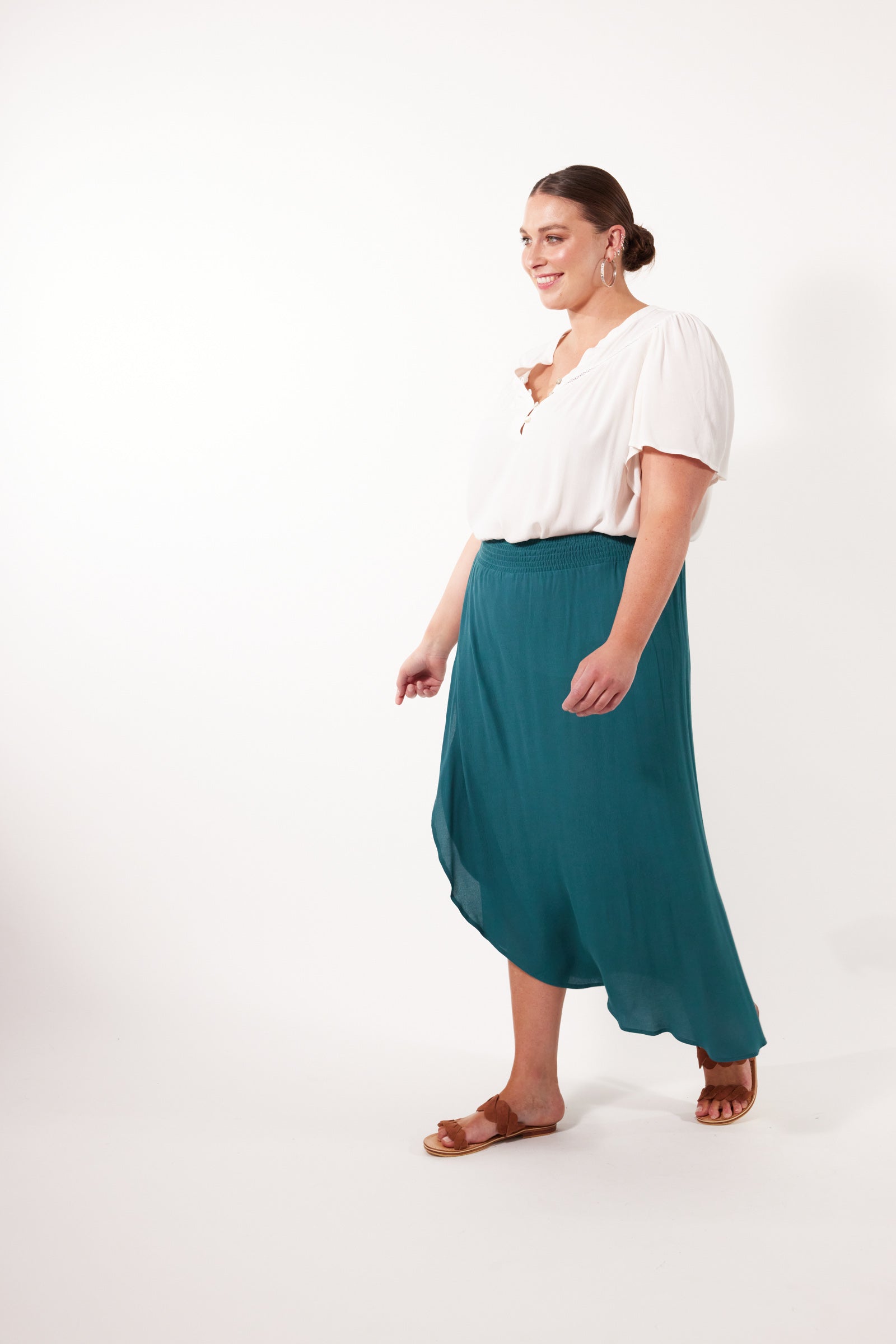 Botanical Midi Skirt - Teal - Isle of Mine Clothing - Skirt Mid