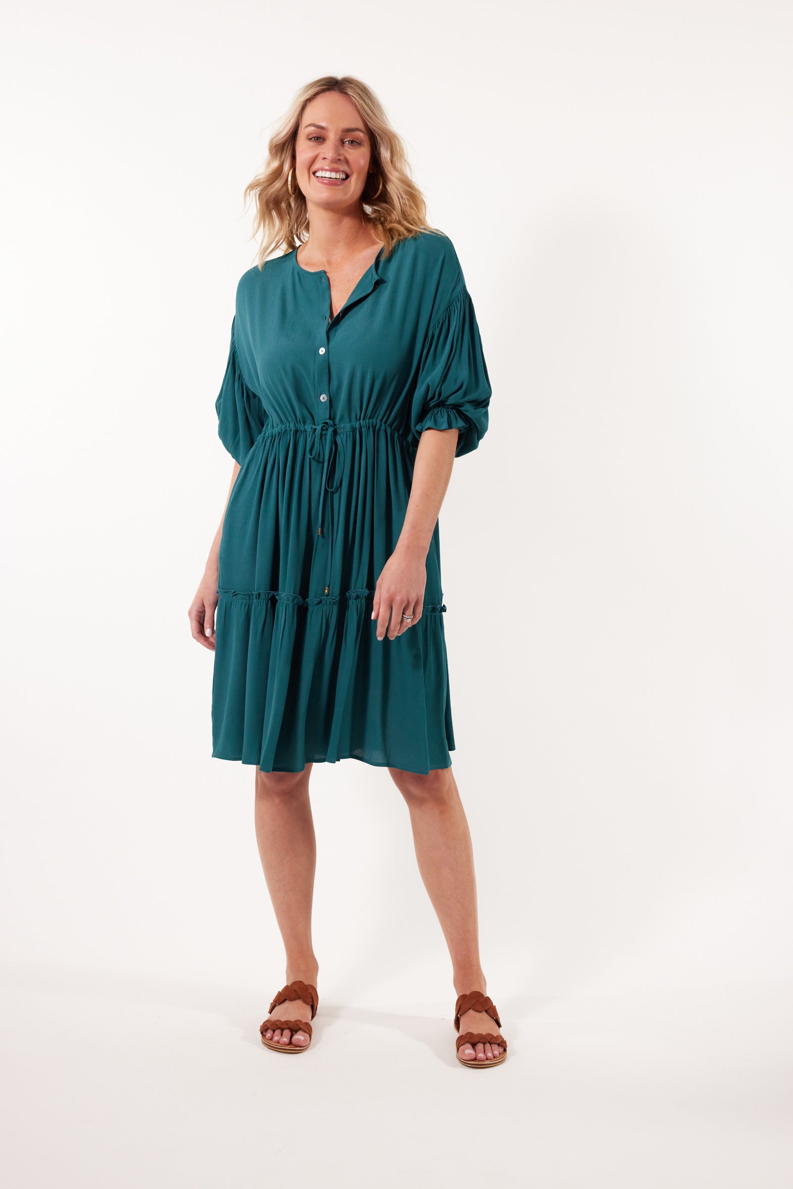 Botanical Tie Dress - Teal - Isle of Mine Clothing - Dress Mid One Size