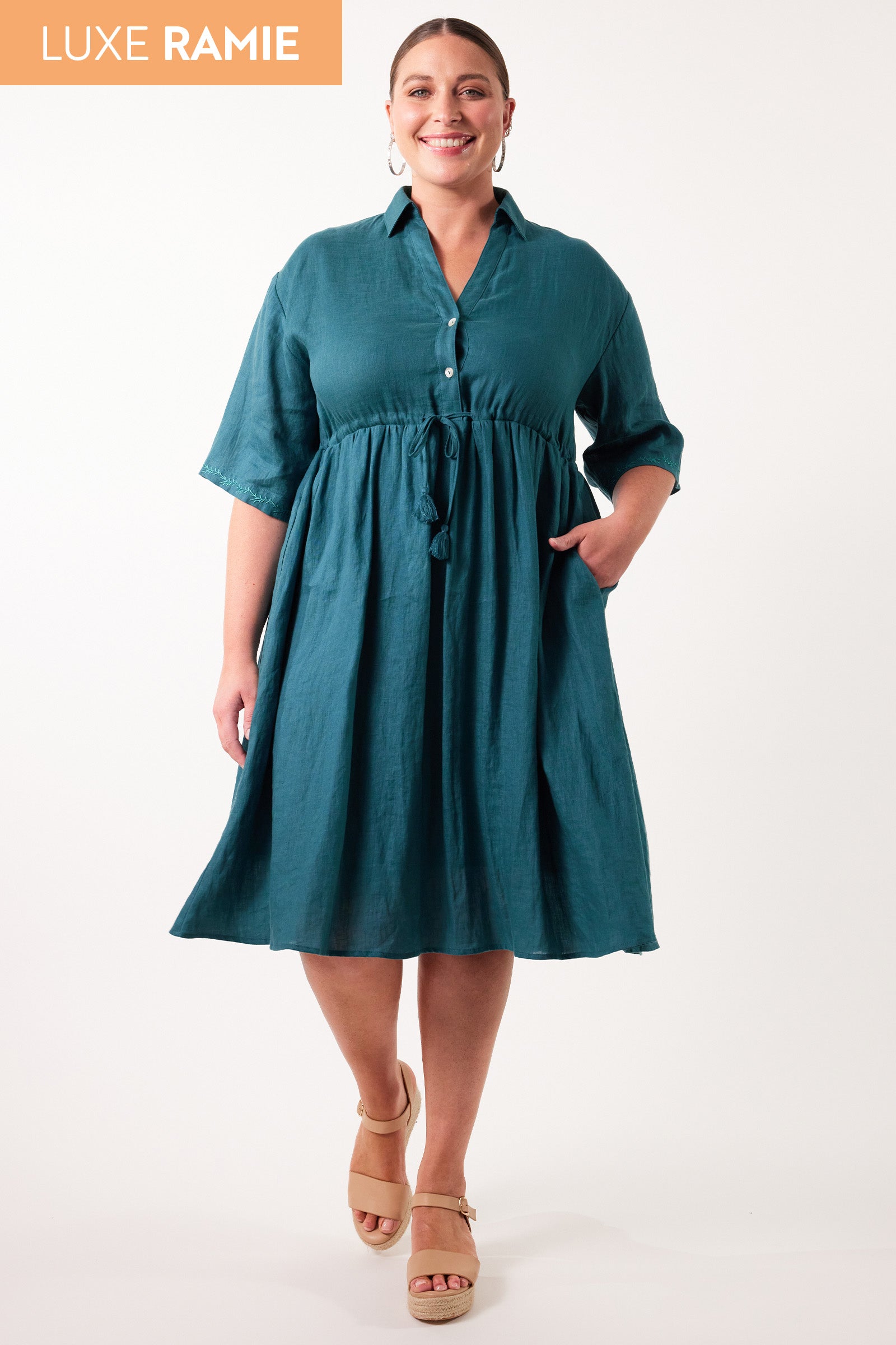 Gala Relax Dress - Teal - Isle of Mine Clothing - Dress Mid One Size Ramie