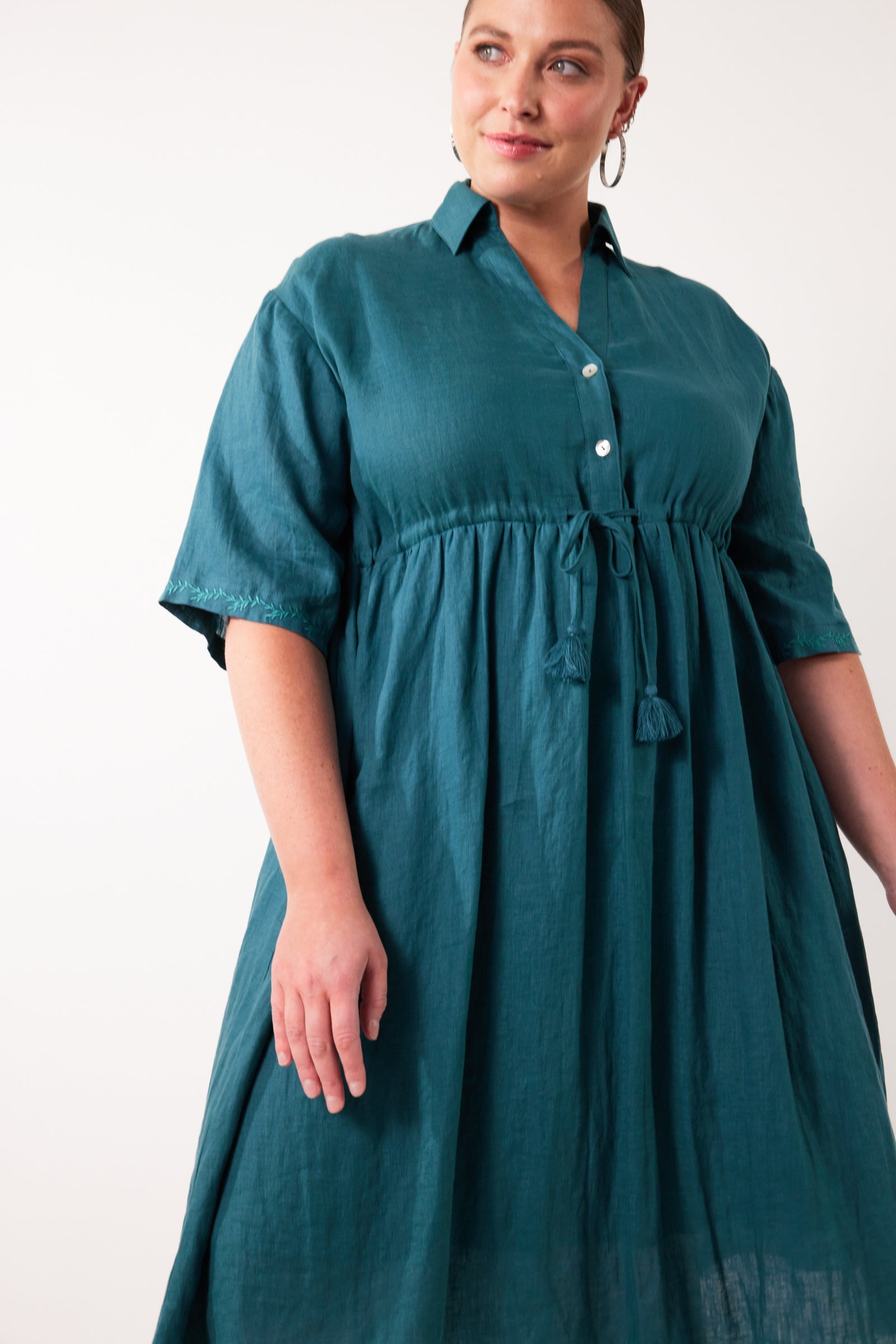 Gala Relax Dress - Teal - Isle of Mine Clothing - Dress Mid One Size Ramie