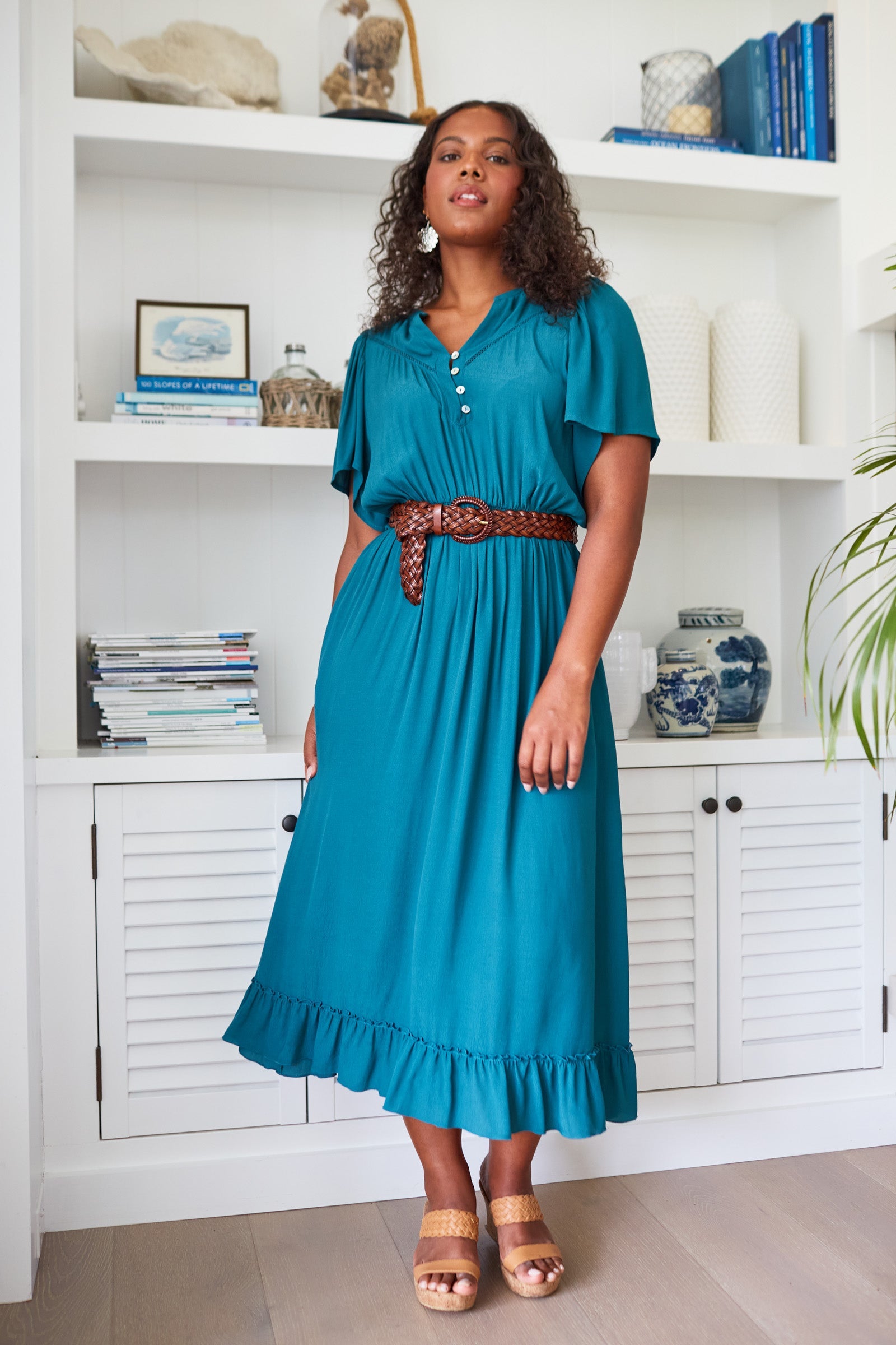 Botanical Midi Dress - Teal - Isle of Mine Clothing - Dress Mid