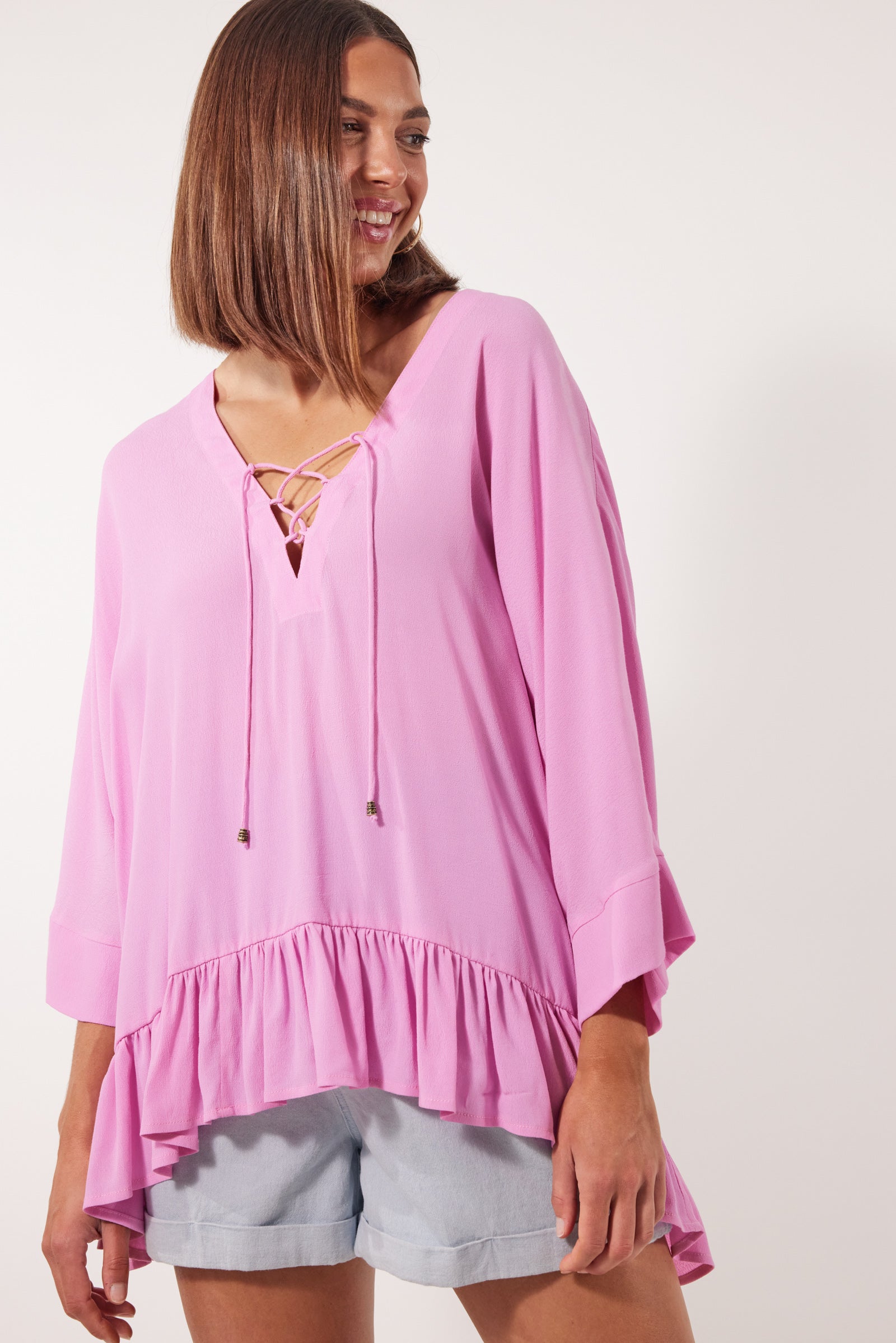 Botanical V Relax Top  - Peony - Isle of Mine Clothing - Top 3/4 Sleeve