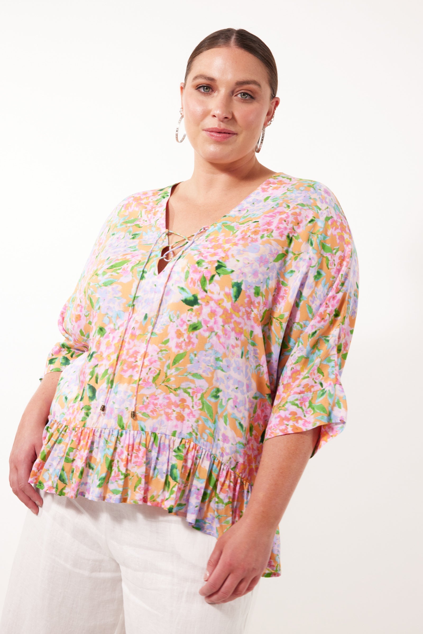 Botanical V Relax Top  - Sunset Hydrangea - Isle of Mine Clothing - Top 3/4 Sleeve