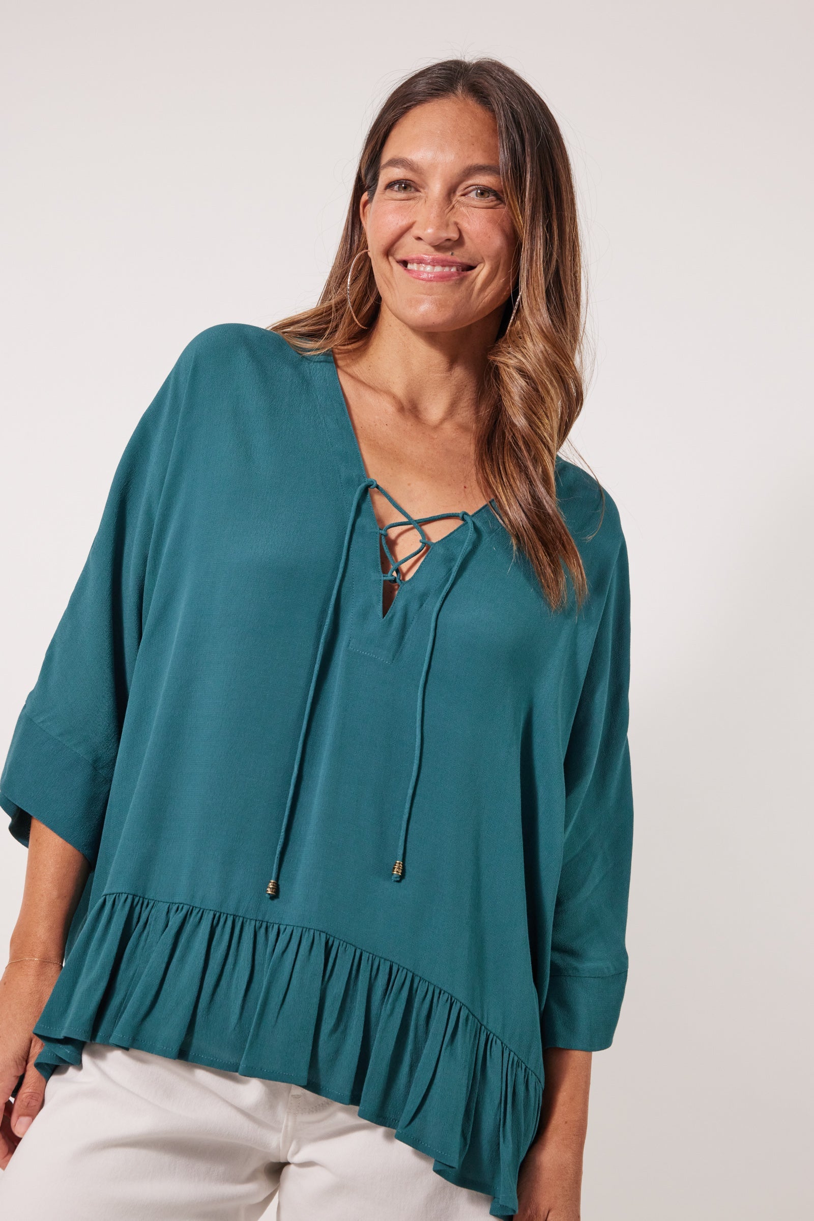 Botanical V Relax Top  - Teal - Isle of Mine Clothing - Top 3/4 Sleeve