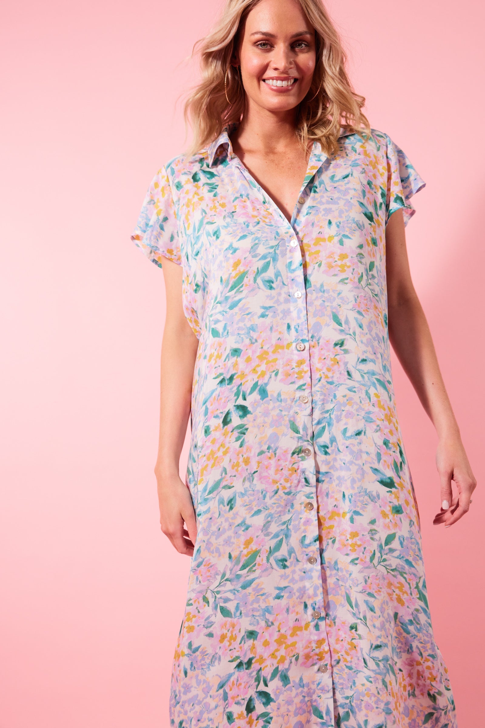 Botanical Shirt Dress - Salt Hydrangea - Isle of Mine Clothing - Dress Mid