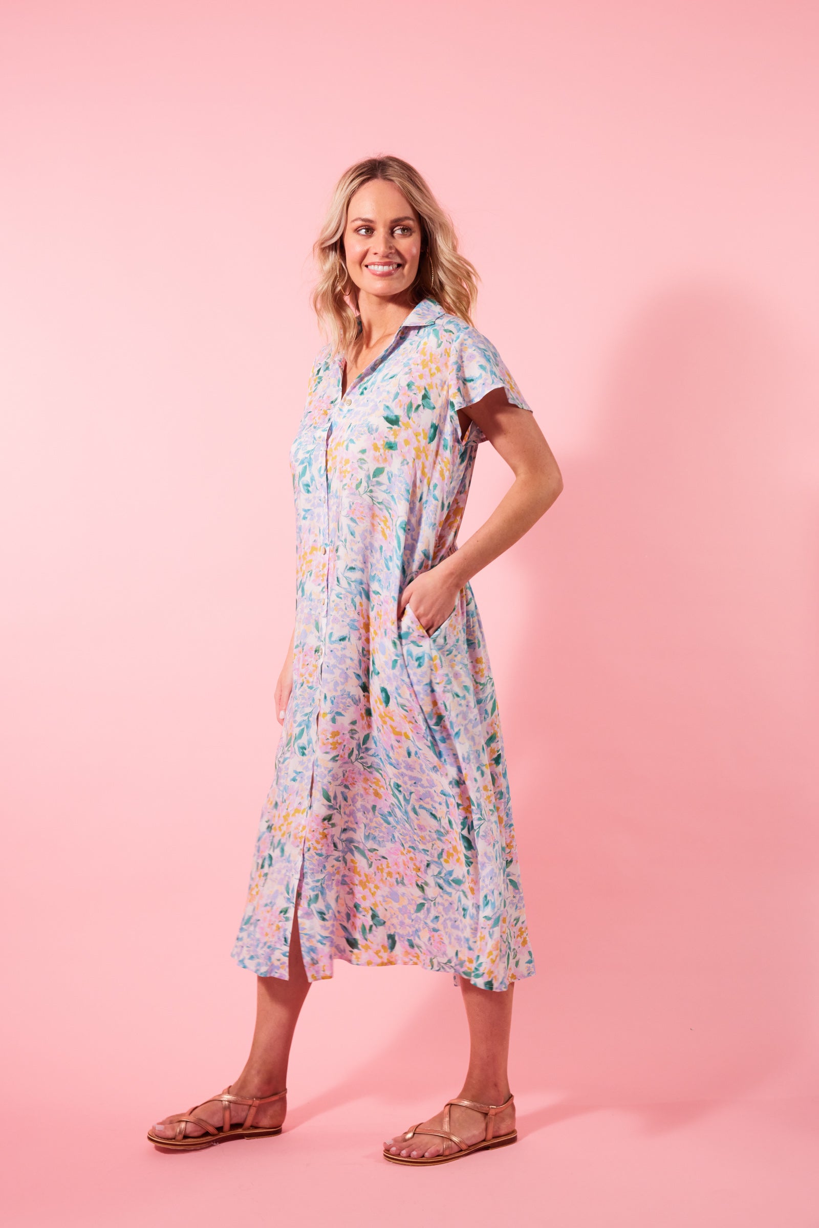 Botanical Shirt Dress - Salt Hydrangea - Isle of Mine Clothing - Dress Mid