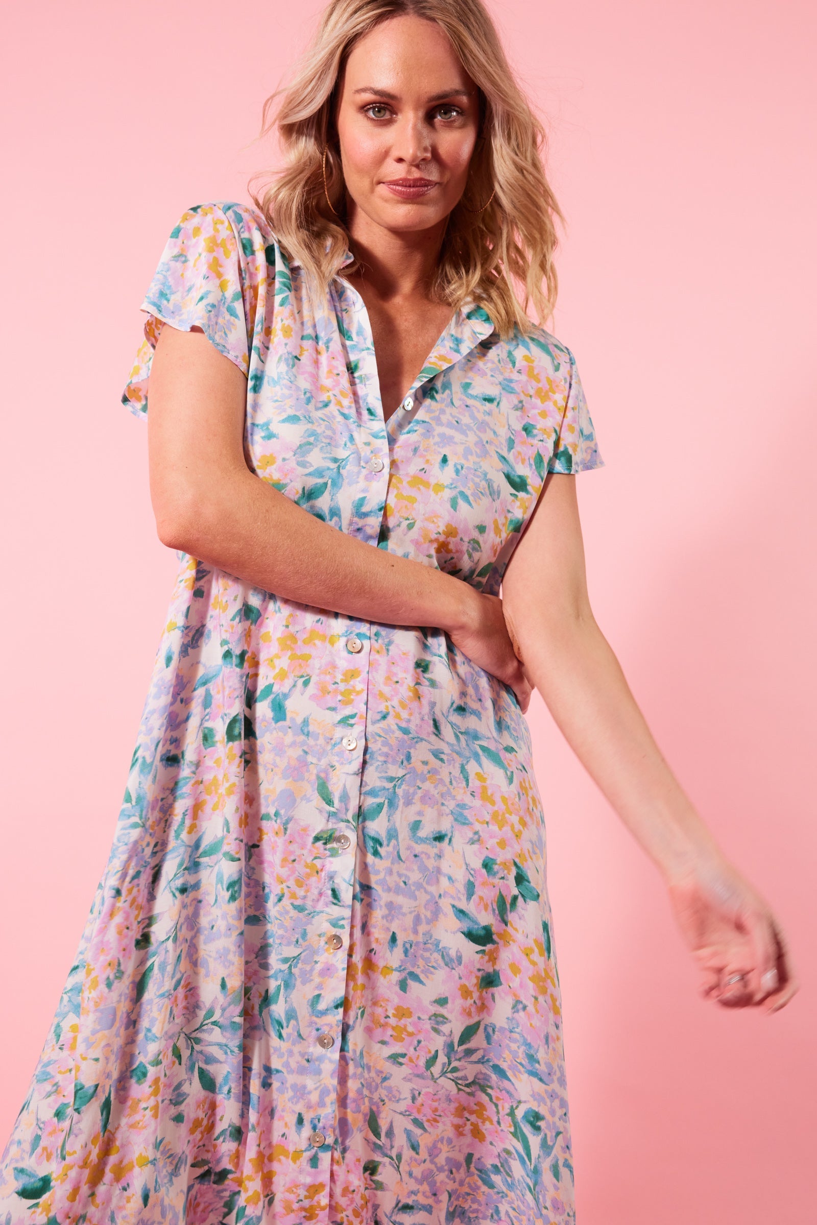 Botanical Shirt Dress - Salt Hydrangea - Isle of Mine Clothing - Dress Mid