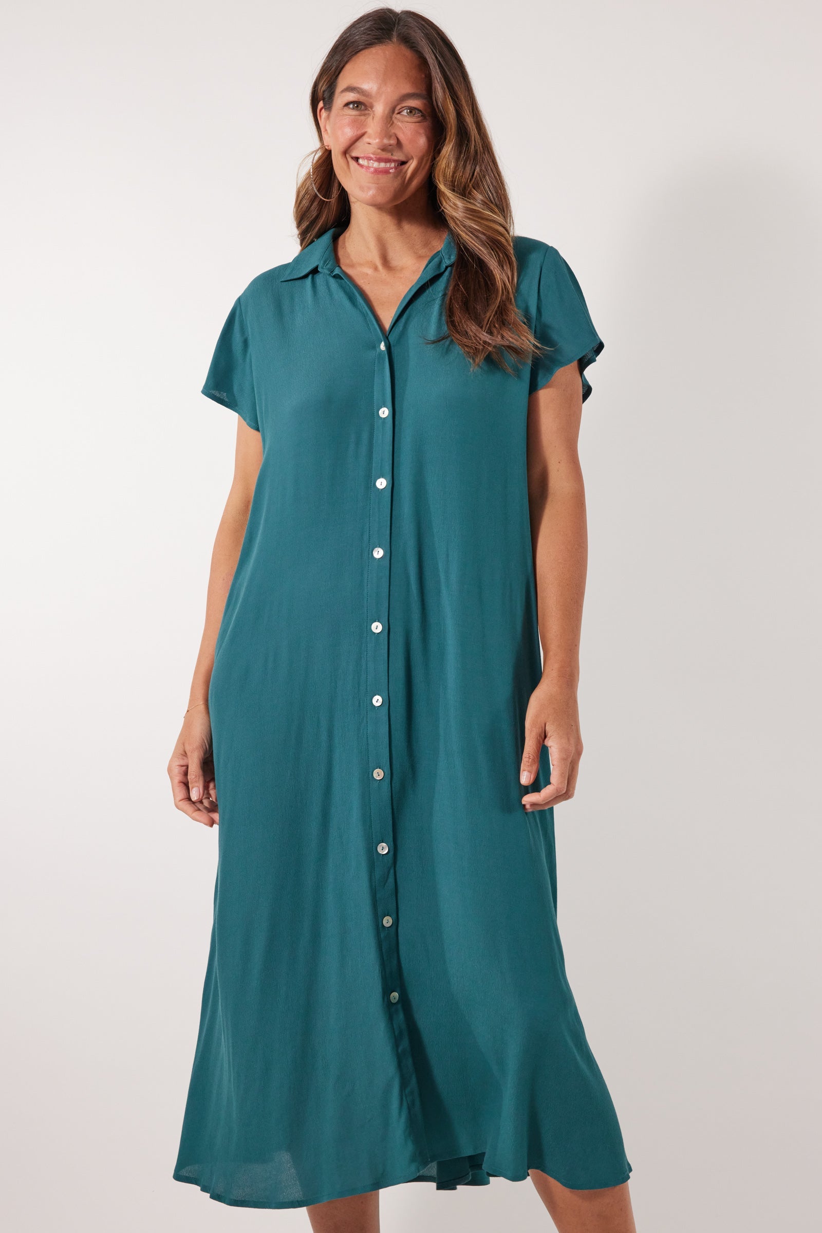 Botanical Shirt Dress - Teal - Isle of Mine Clothing - Dress Mid