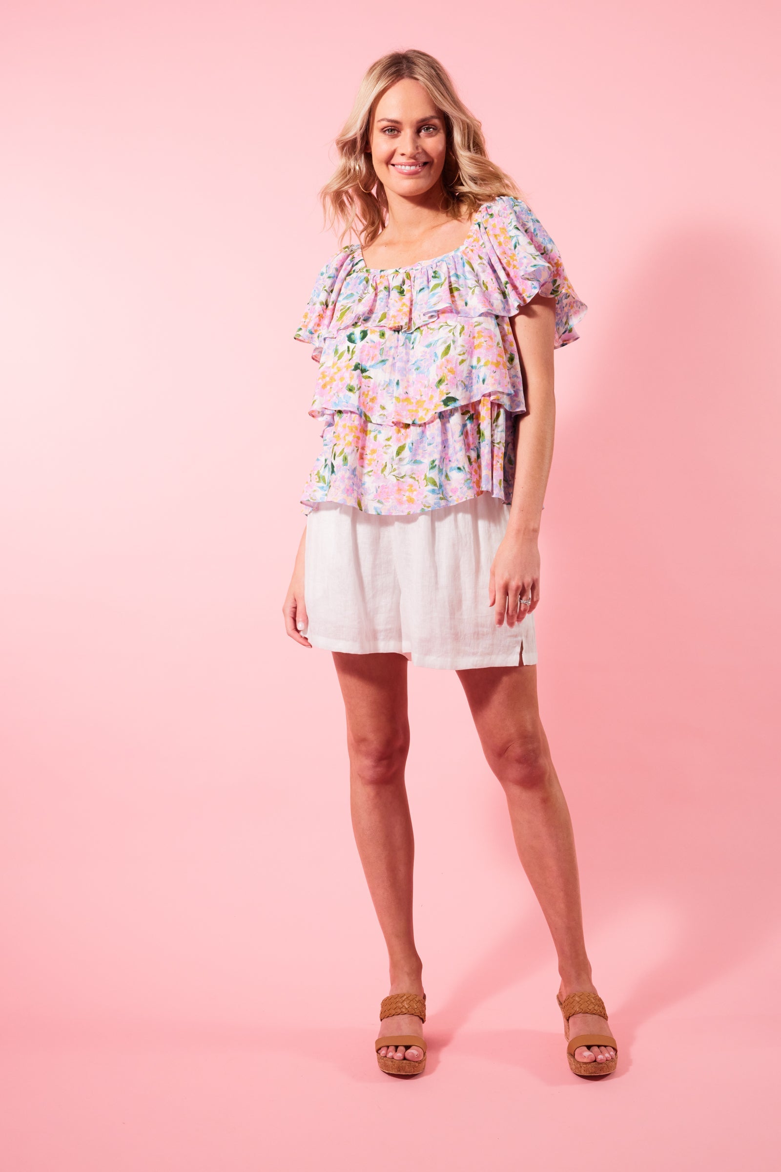 Flora Tiered Top - Salt Hydrangea - Isle of Mine Clothing - Top S/S Linen