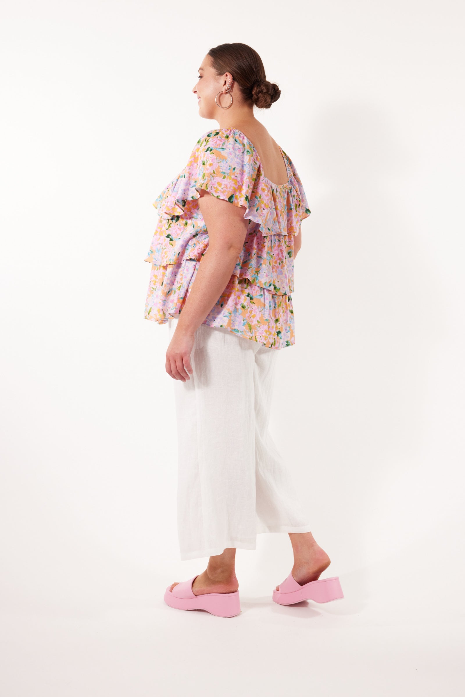 Flora Tiered Top - Sunset Hydrangea - Isle of Mine Clothing - Top S/S Linen