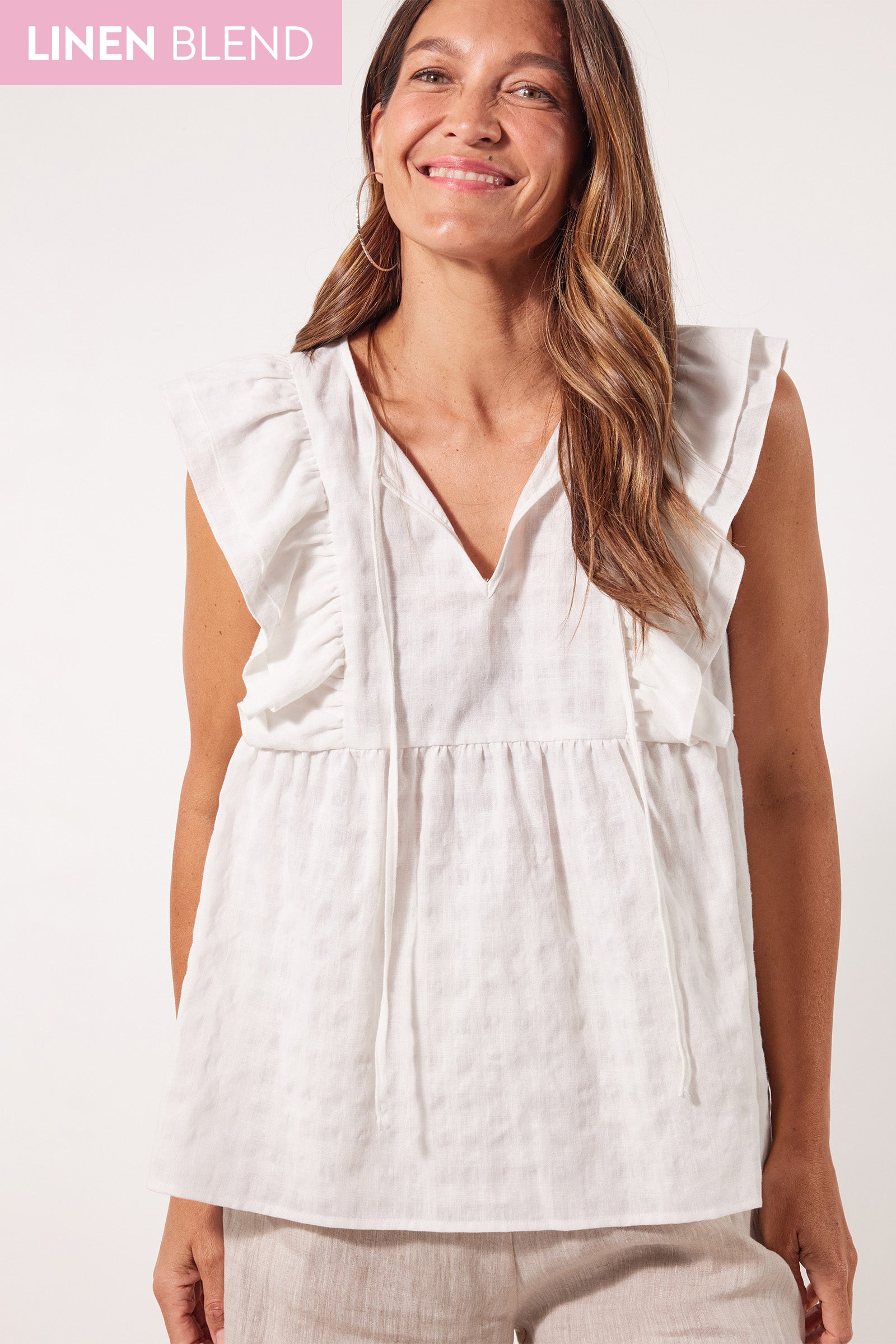 Alfresco Frill Top - Lotus - Isle of Mine Clothing - Top Sleeveless Linen