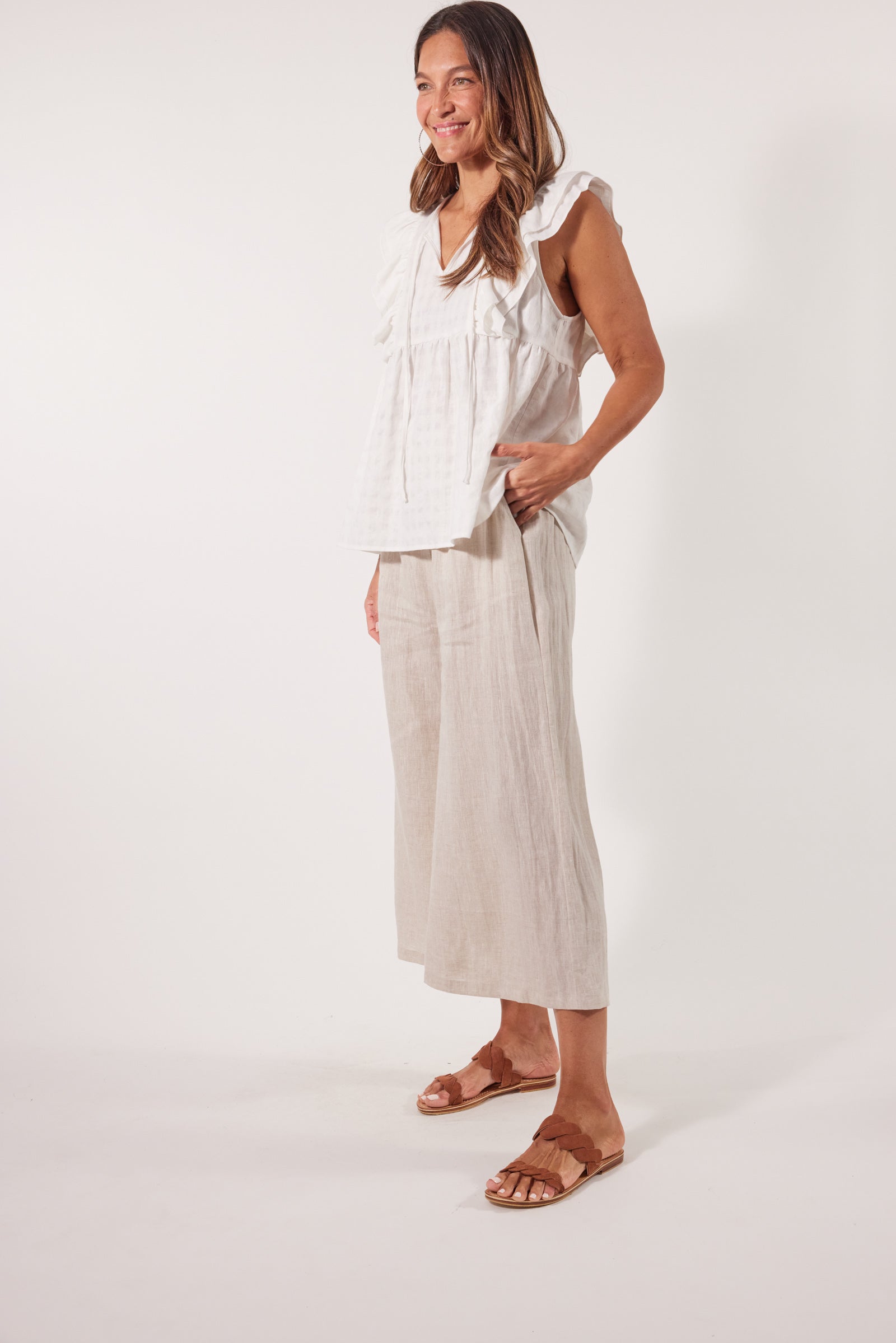 Alfresco Frill Top - Lotus - Isle of Mine Clothing - Top Sleeveless Linen