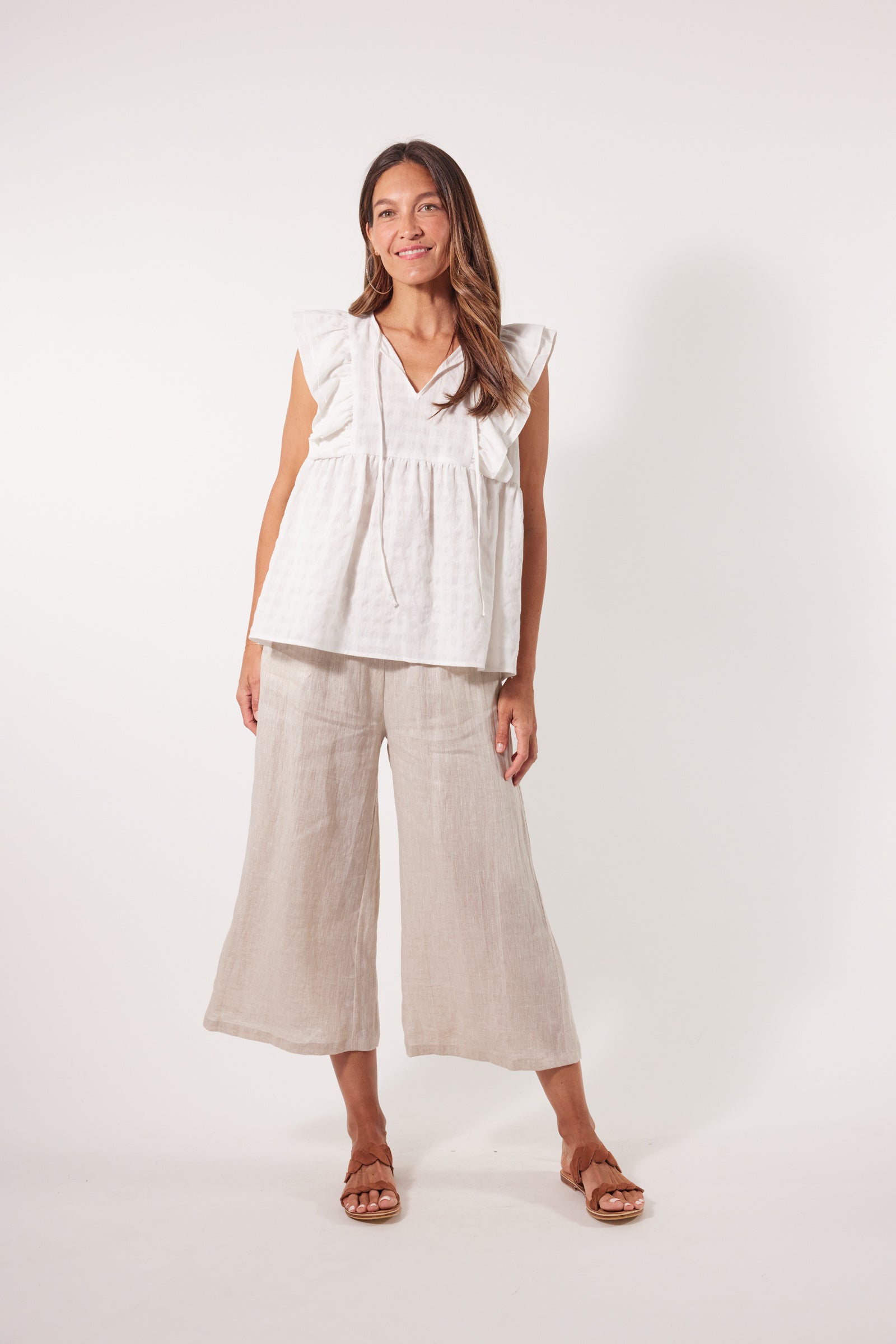 Alfresco Frill Top - Lotus - Isle of Mine Clothing - Top Sleeveless Linen