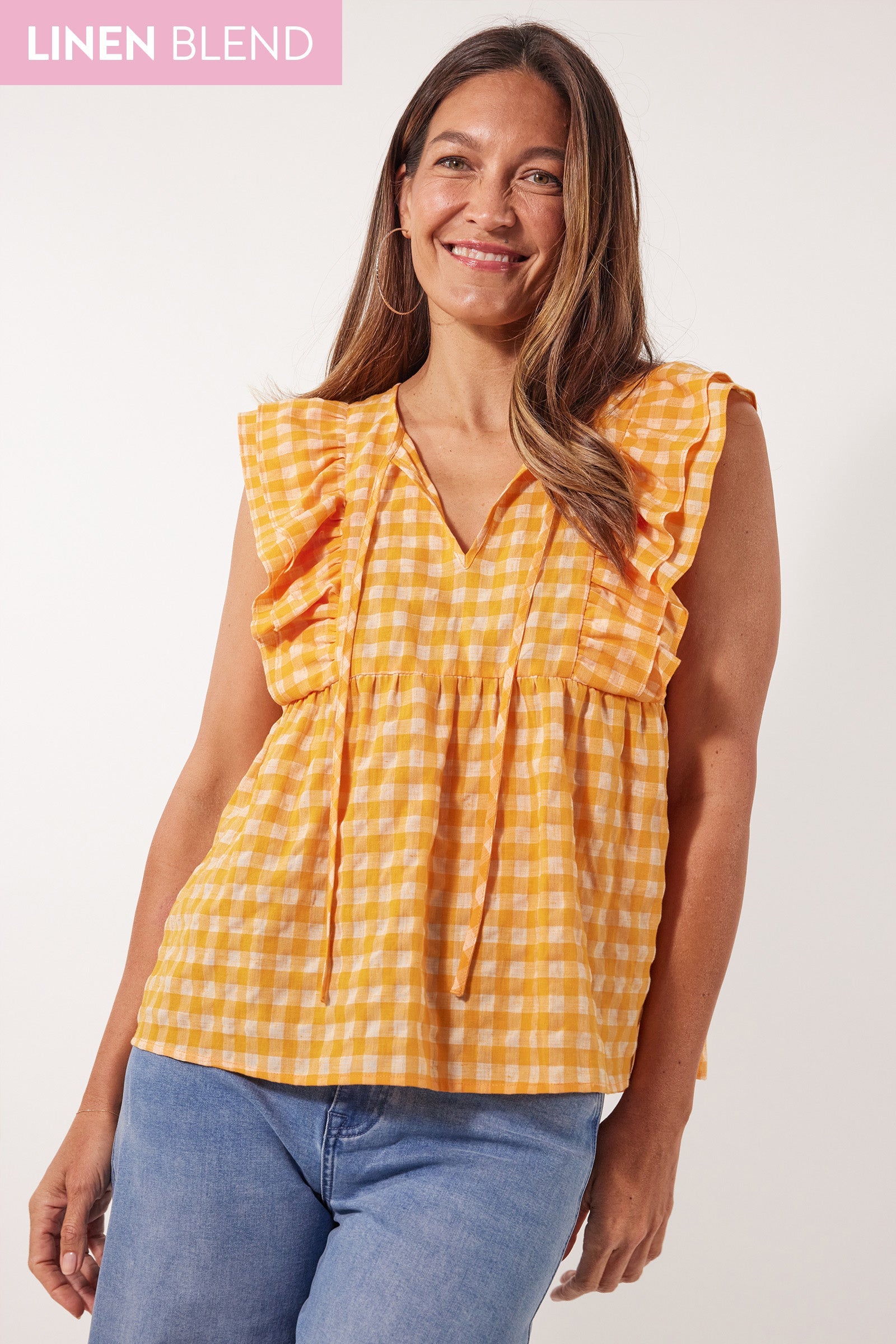 Alfresco Frill Top - Sunrise - Isle of Mine Clothing - Top Sleeveless Linen