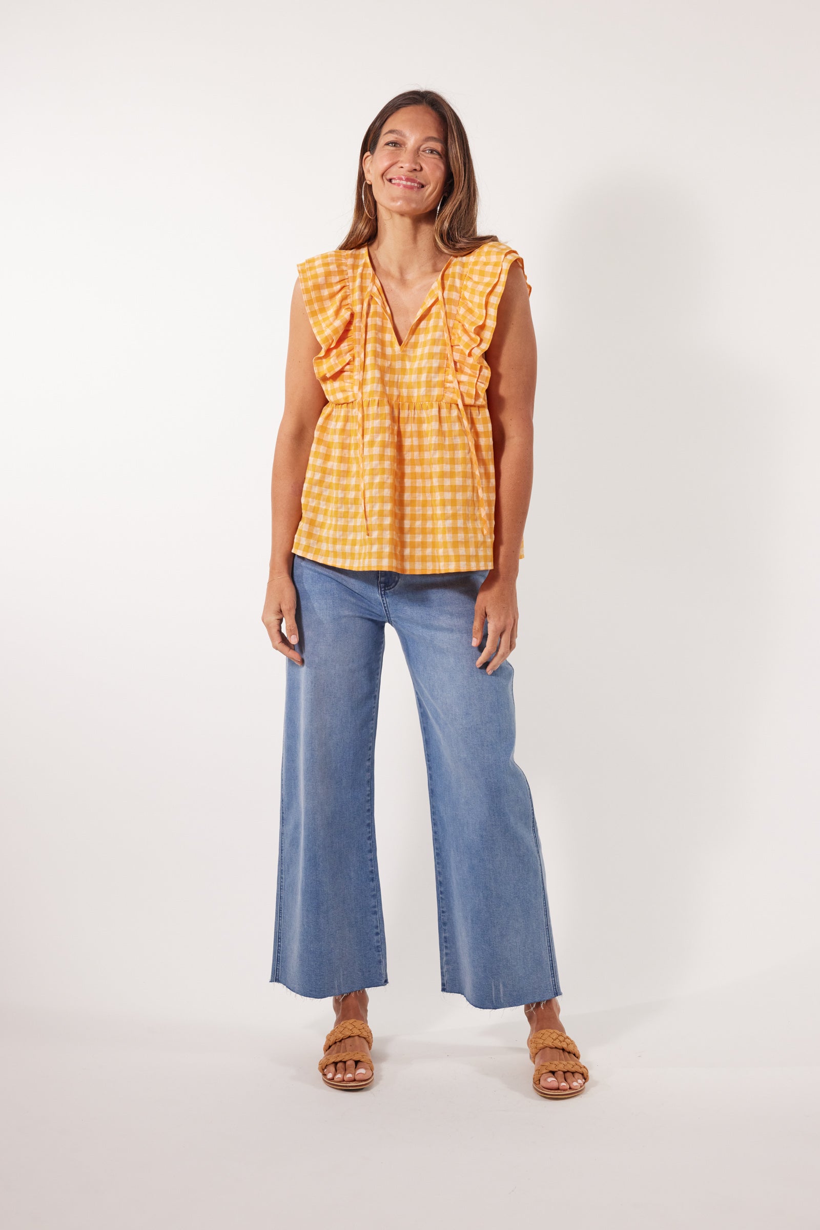 Alfresco Frill Top - Sunrise - Isle of Mine Clothing - Top Sleeveless Linen