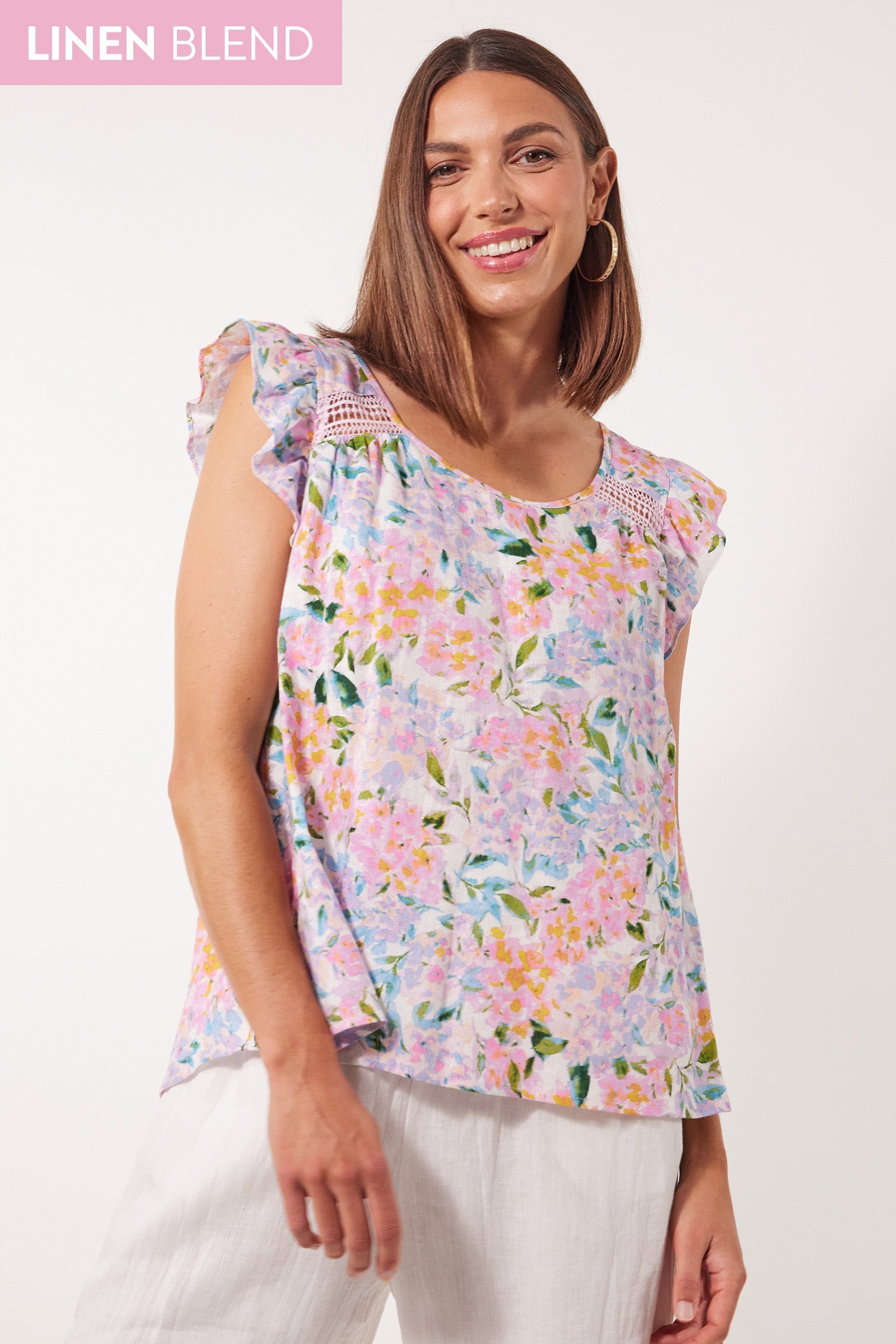 Flora Frill Top - Salt Hydrangea - Isle of Mine Clothing - Top Sleeveless Linen