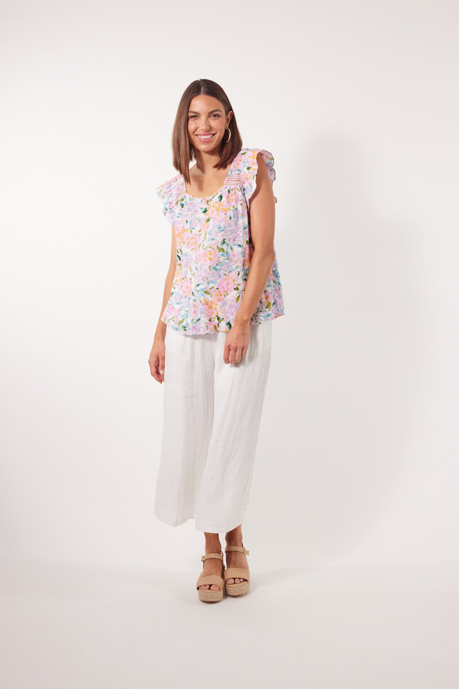 Flora Frill Top - Salt Hydrangea - Isle of Mine Clothing - Top Sleeveless Linen