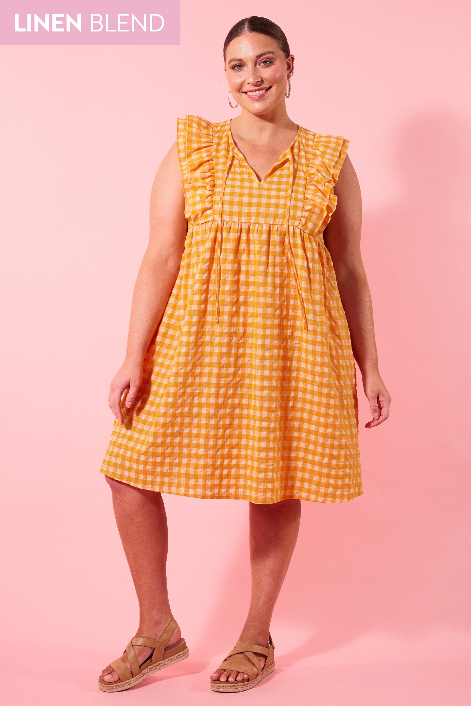 Alfresco Frill Dress - Sunrise - Isle of Mine Clothing - Dress Mid Linen