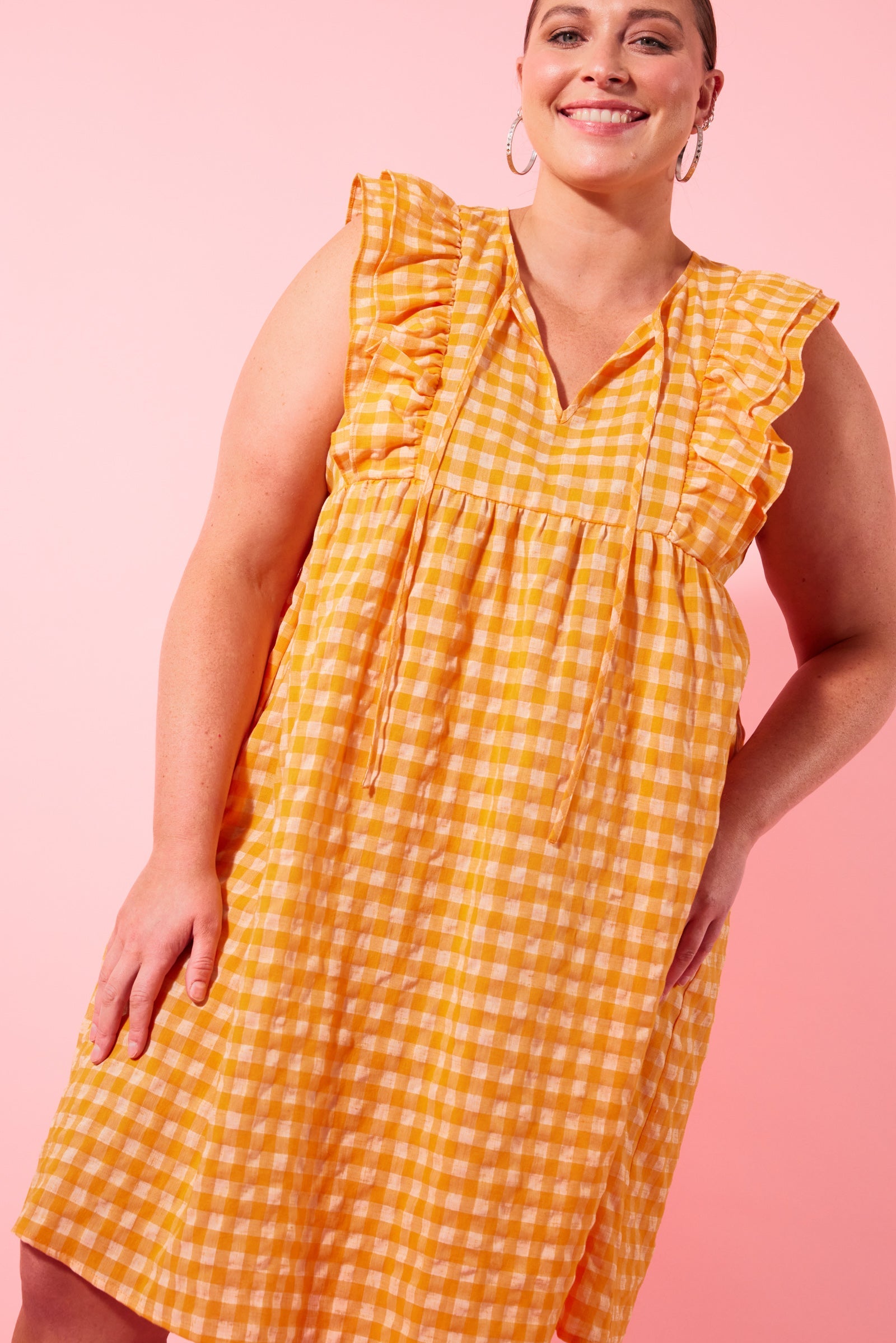 Alfresco Frill Dress - Sunrise - Isle of Mine Clothing - Dress Mid Linen