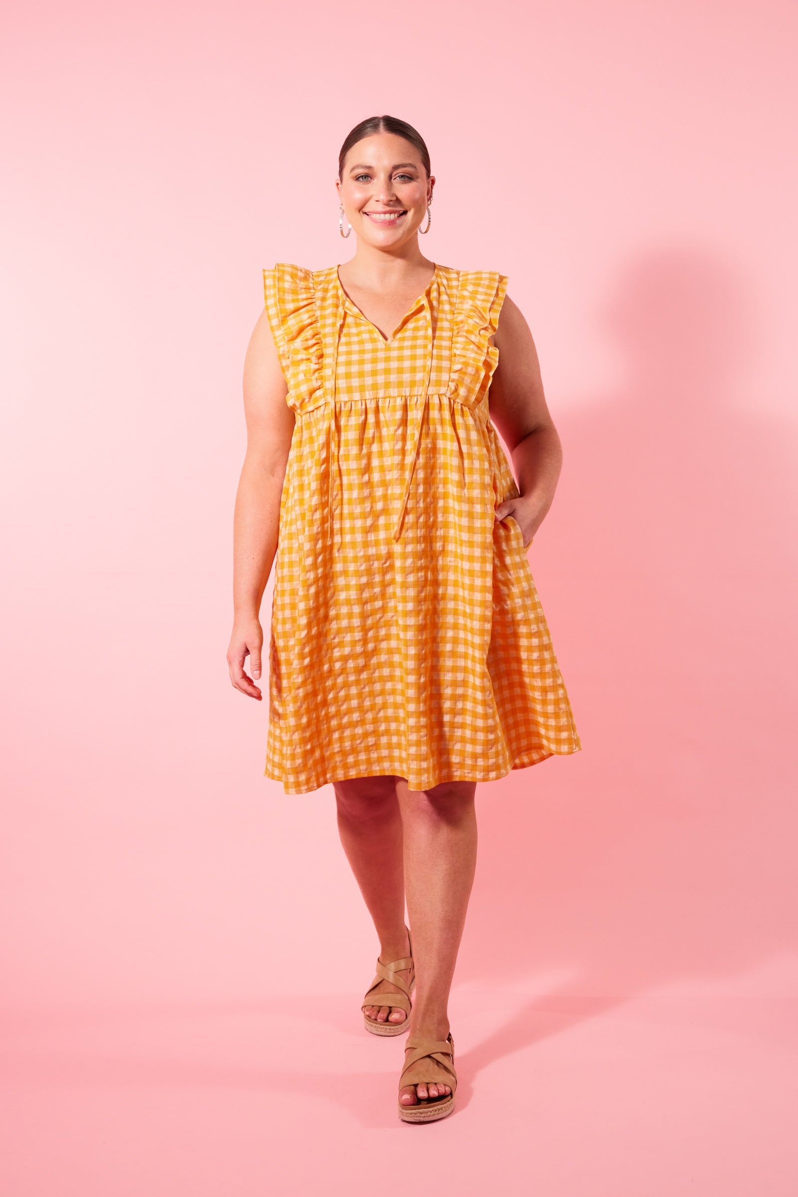 Alfresco Frill Dress - Sunrise - Isle of Mine Clothing - Dress Mid Linen