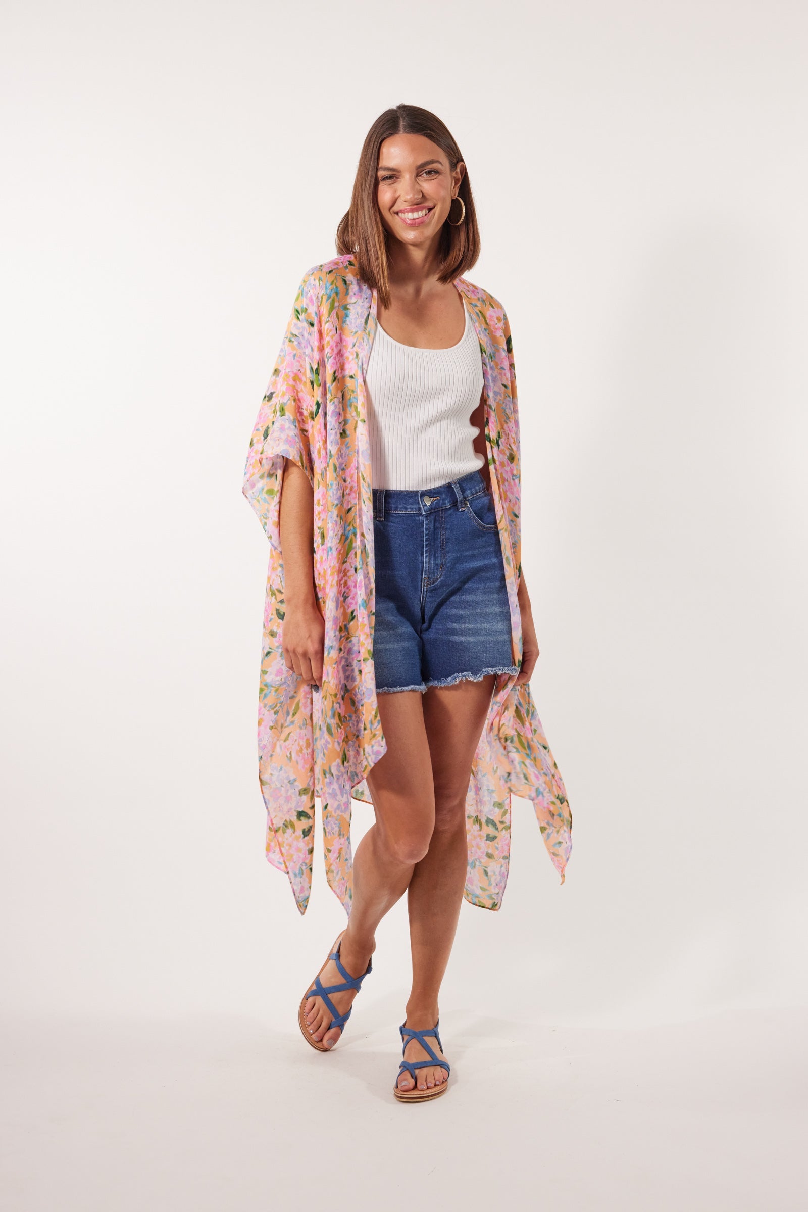 Botanical Cape - Sunset Hydrangea - Isle of Mine Clothing - Kimono Cape Long