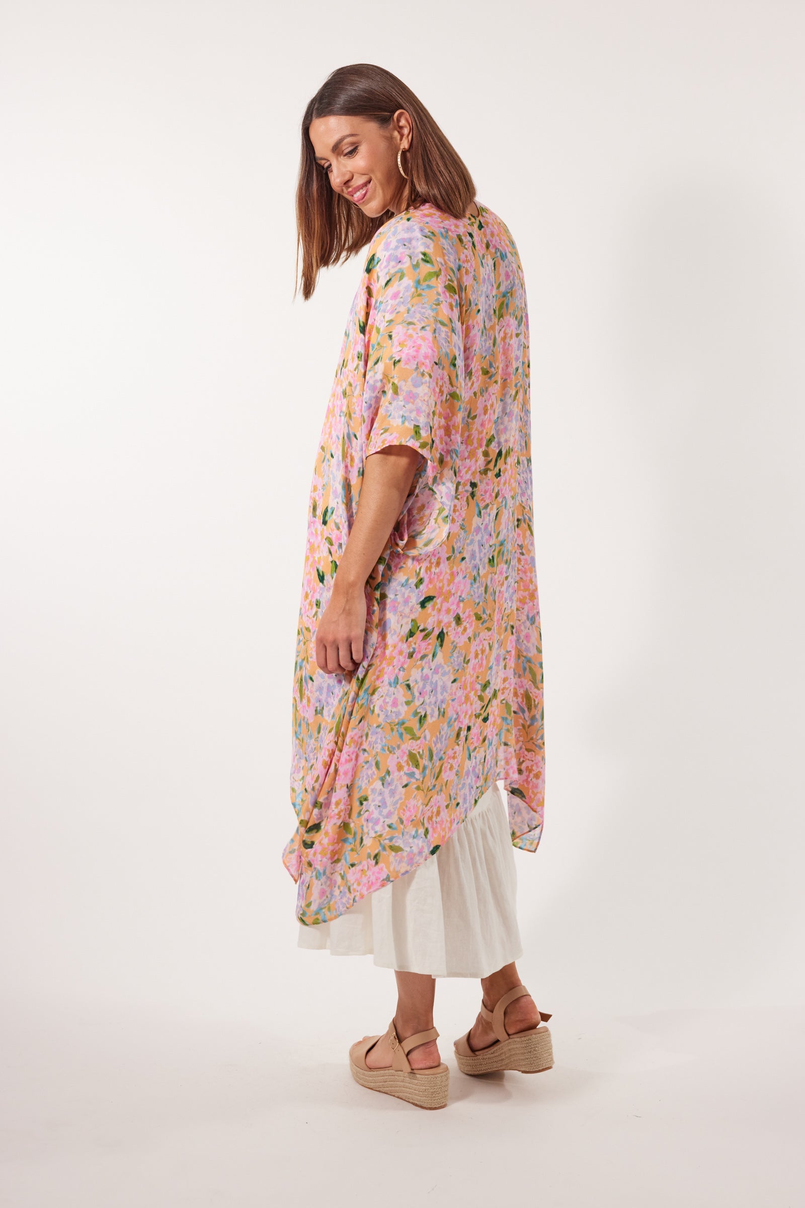 Botanical Cape - Sunset Hydrangea - Isle of Mine Clothing - Kimono Cape Long