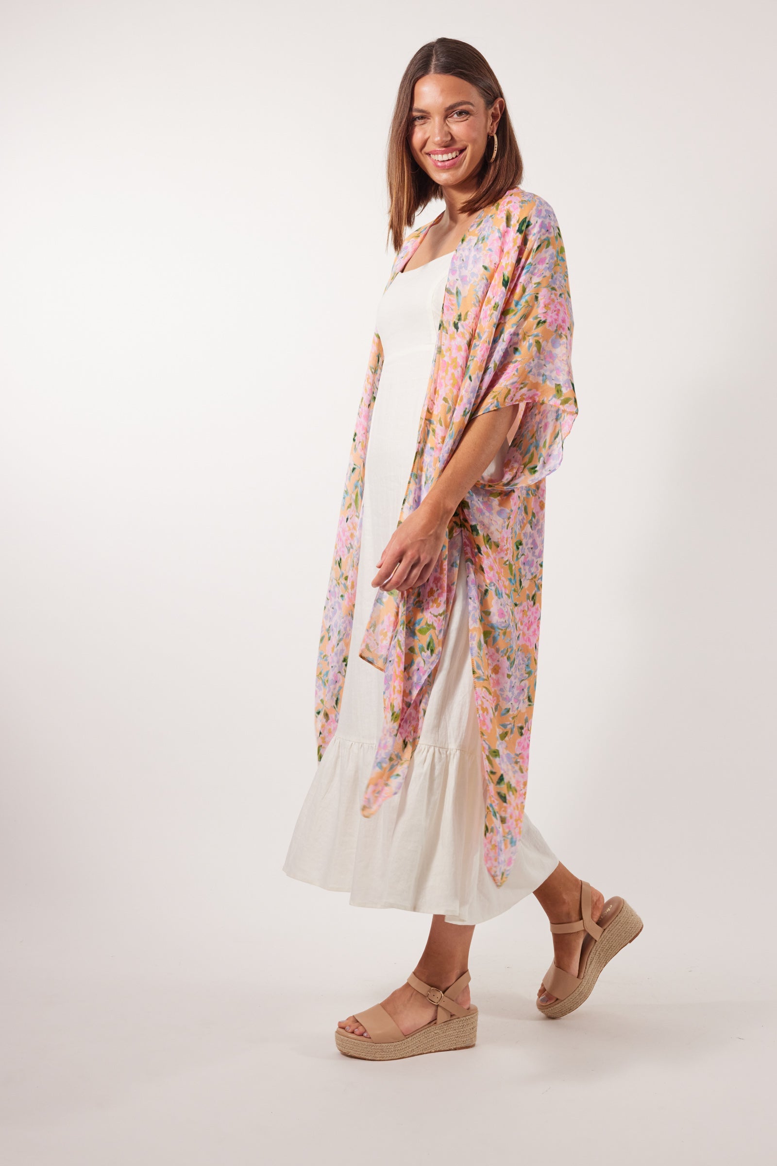 Botanical Cape - Sunset Hydrangea - Isle of Mine Clothing - Kimono Cape Long