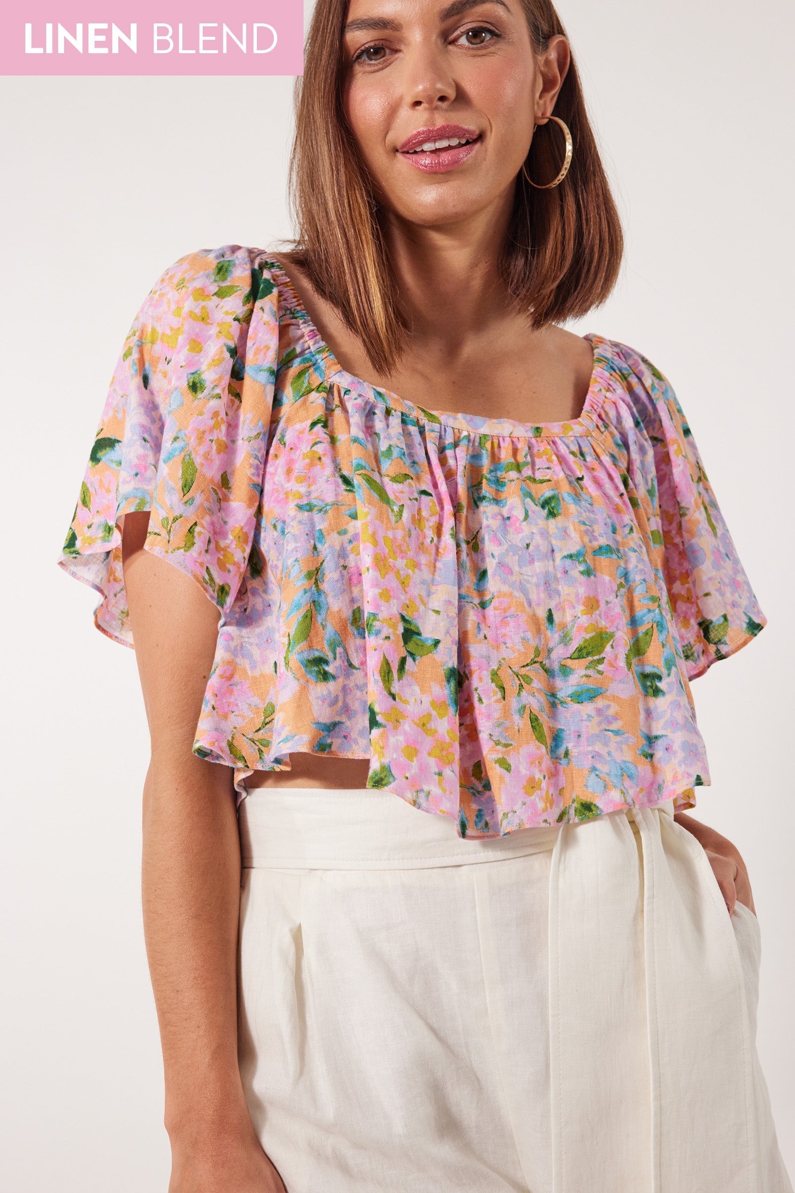 Flora Crop Top - Sunset Hydrangea - Isle of Mine Clothing - Top S/S Crop Linen