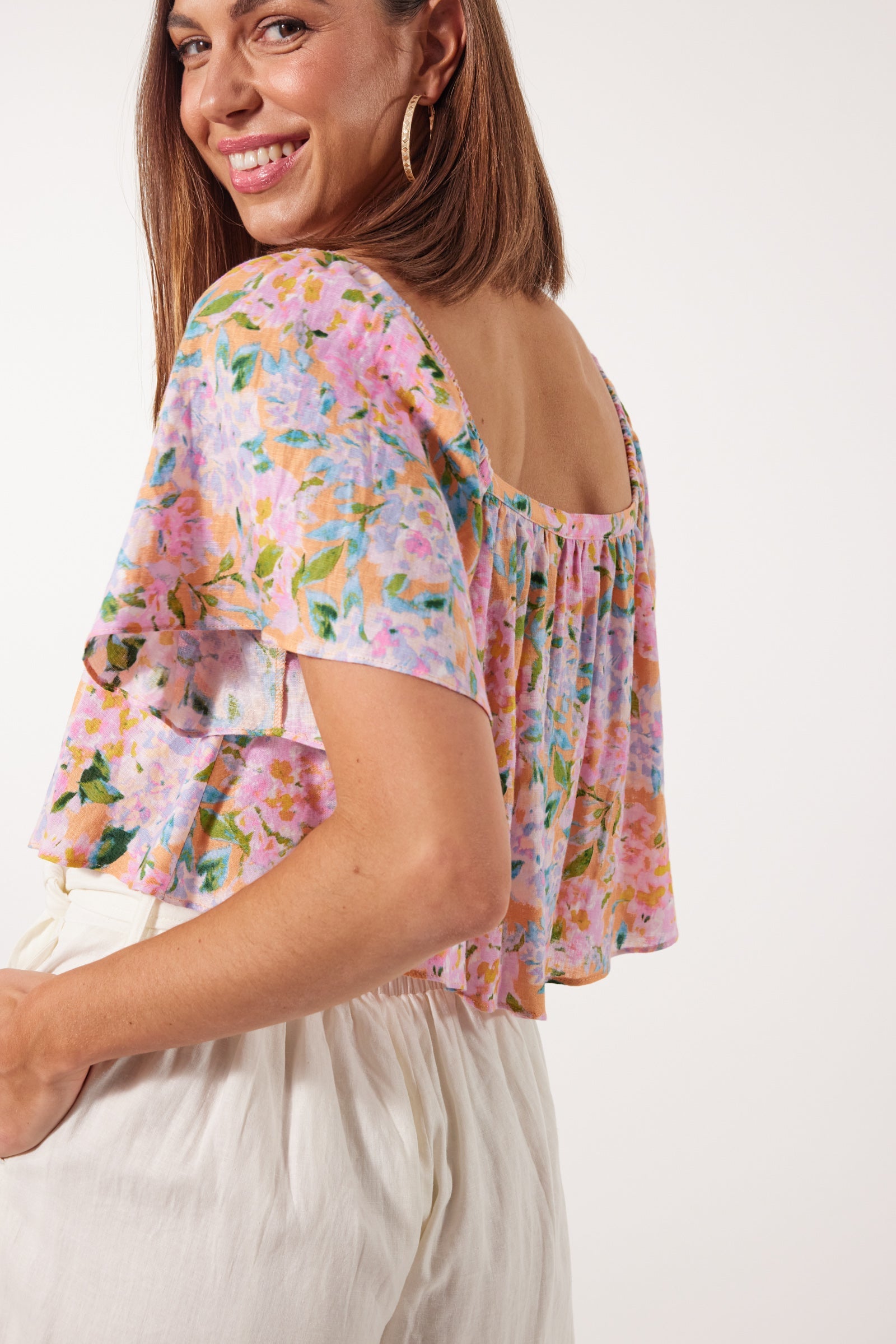 Flora Crop Top - Sunset Hydrangea - Isle of Mine Clothing - Top S/S Crop Linen