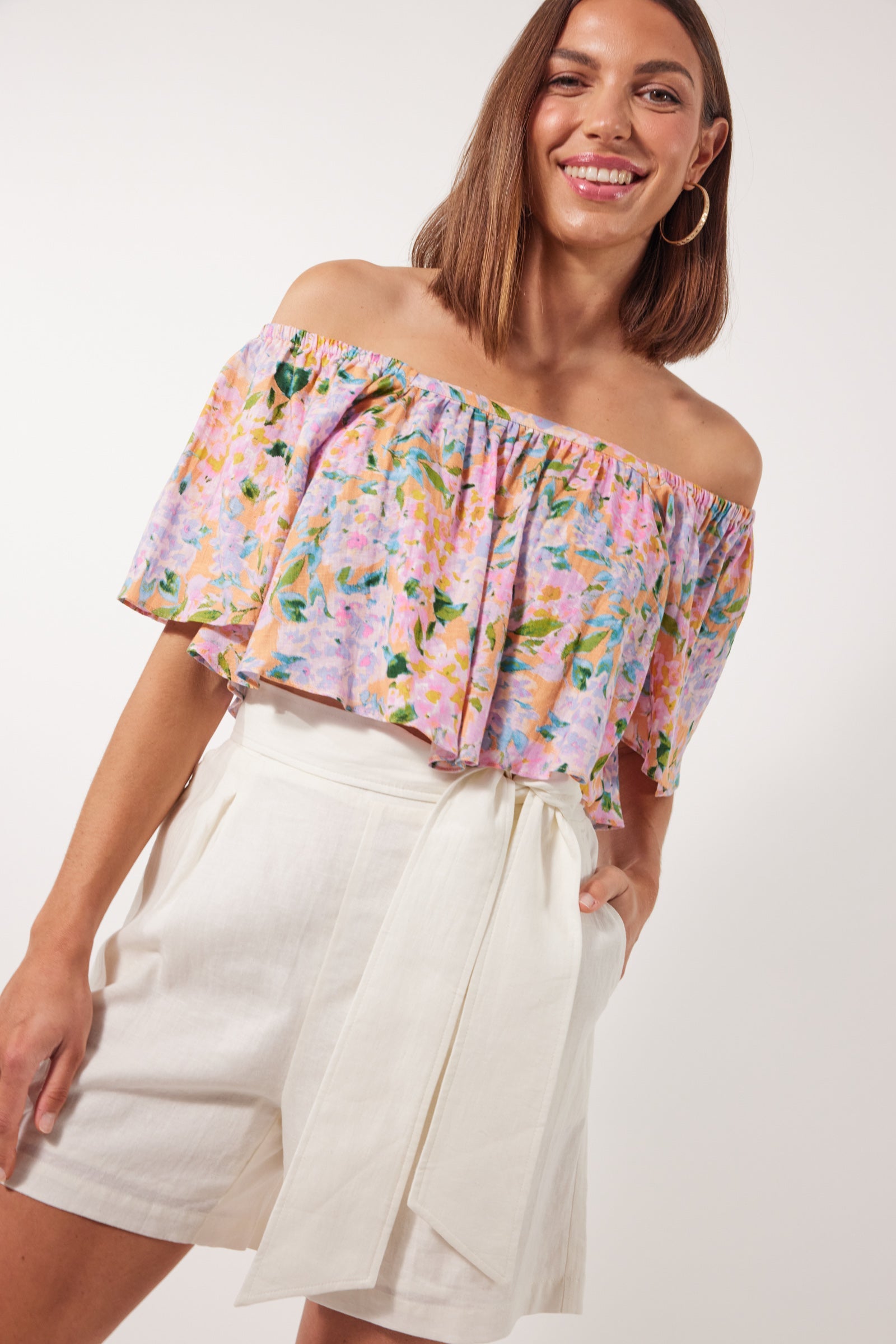 Flora Crop Top - Sunset Hydrangea - Isle of Mine Clothing - Top S/S Crop Linen