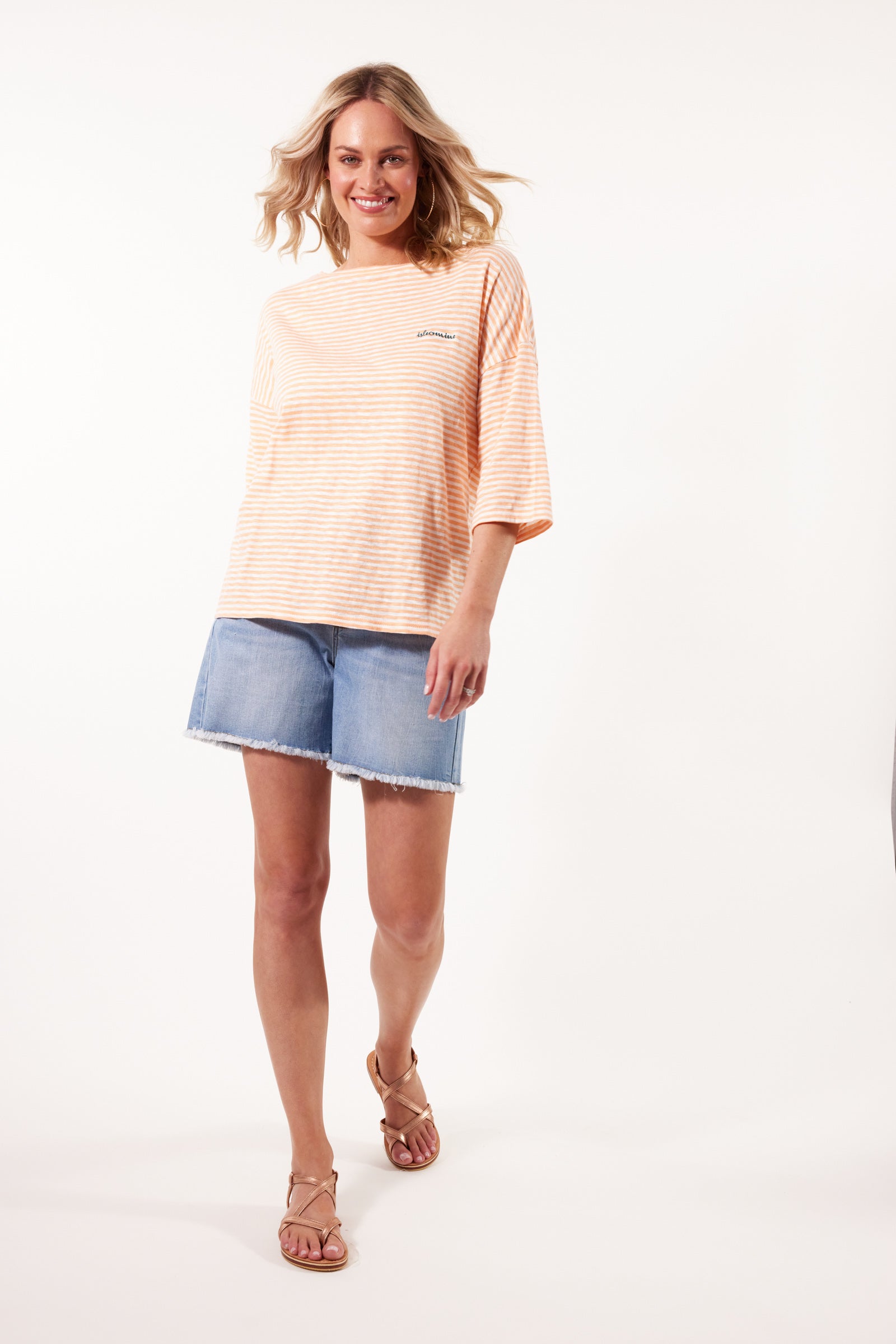 Tisane Stripe Tshirt - Sherbet - Isle of Mine Clothing - Top Tshirt 3/4 Sleeve