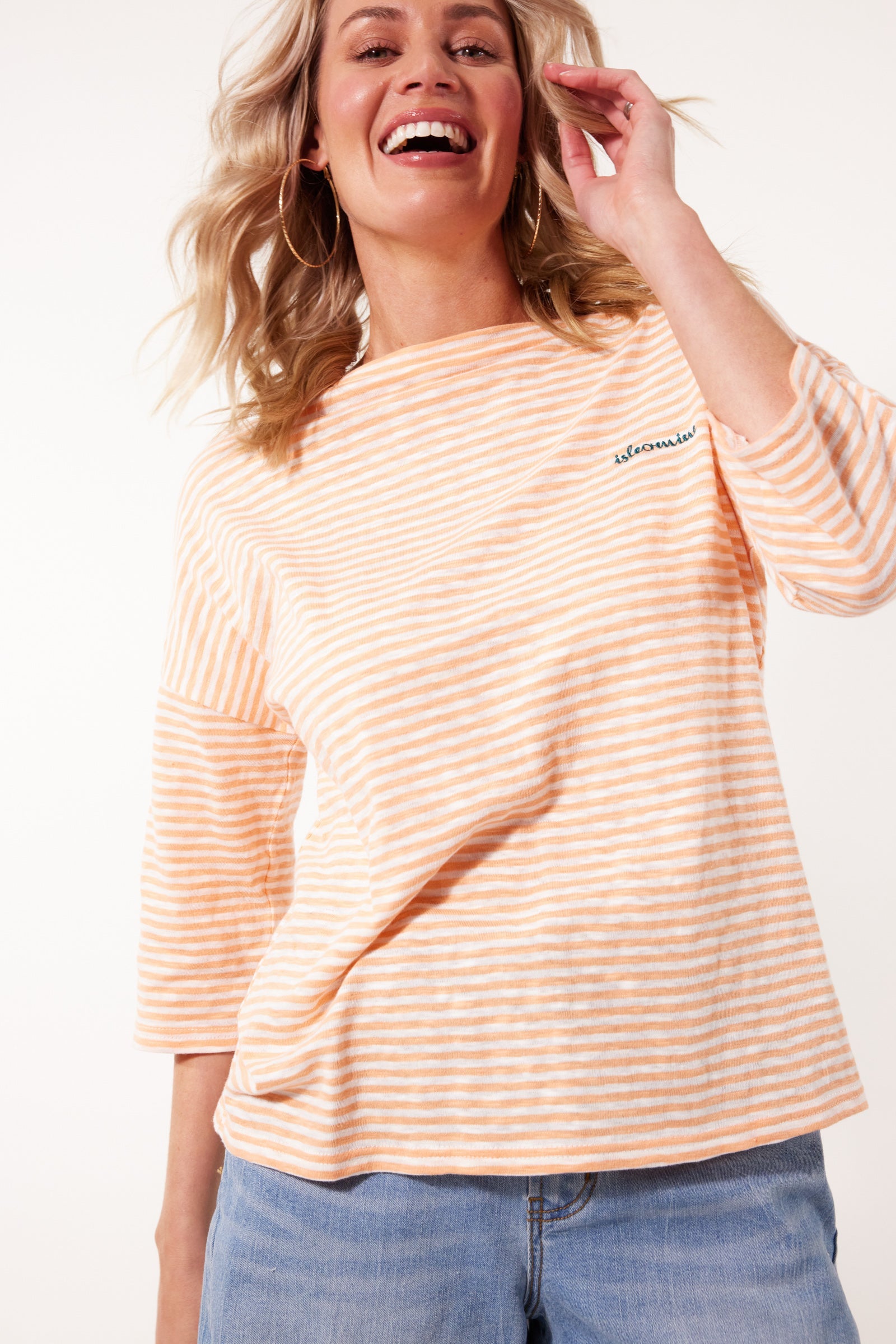 Tisane Stripe Tshirt - Sherbet - Isle of Mine Clothing - Top Tshirt 3/4 Sleeve