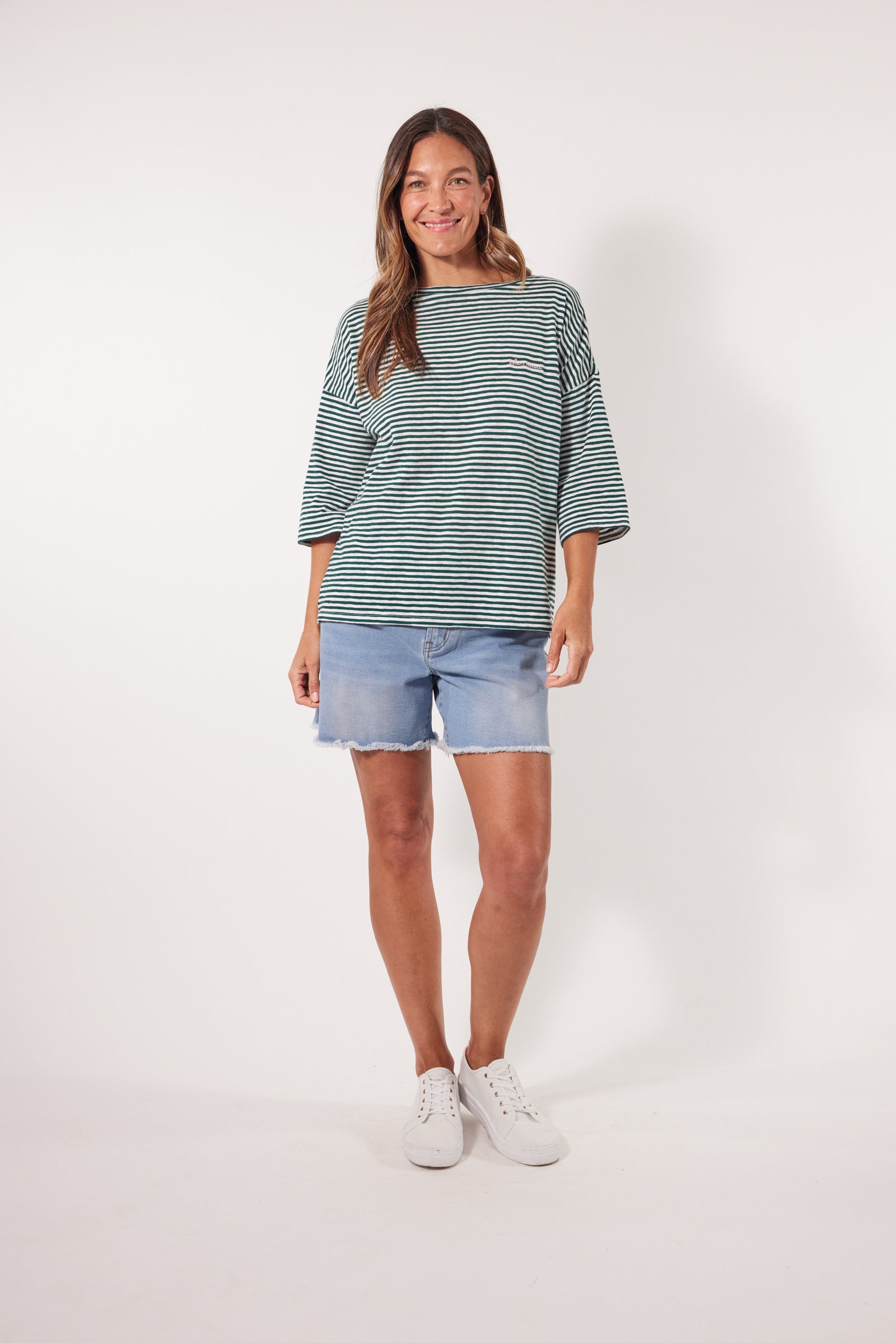 Tisane Stripe Tshirt - Teal - Isle of Mine Clothing - Top Tshirt 3/4 Sleeve