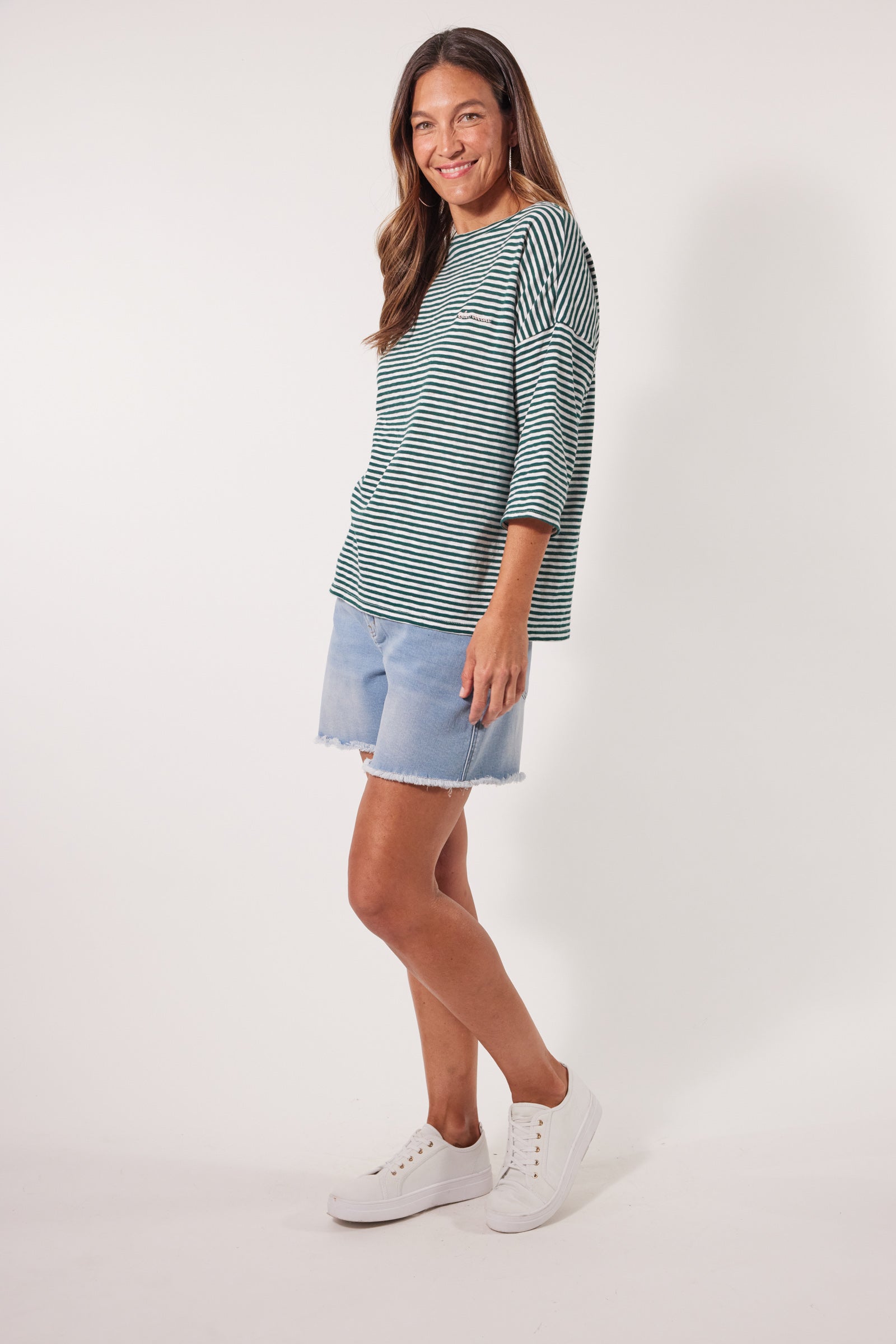 Tisane Stripe Tshirt - Teal - Isle of Mine Clothing - Top Tshirt 3/4 Sleeve