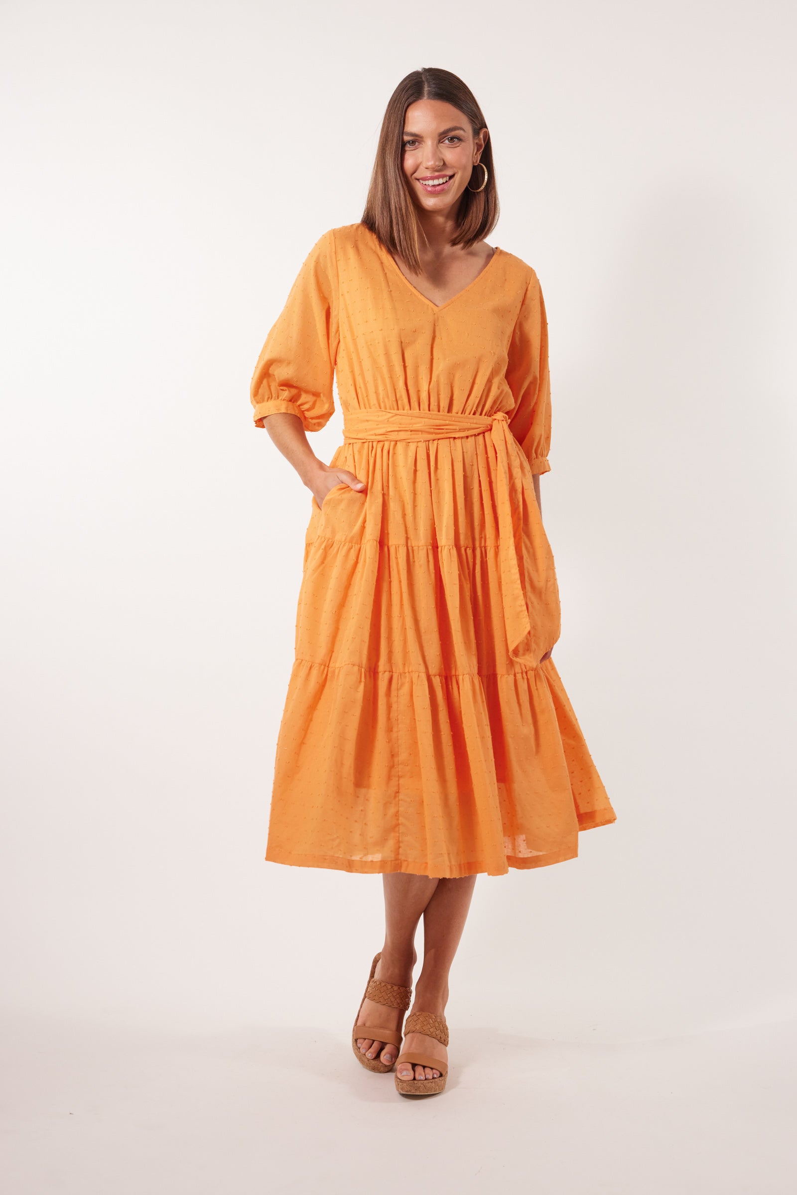 Soiree Tie Dress - Tangelo - Isle of Mine Clothing - Dress Mid
