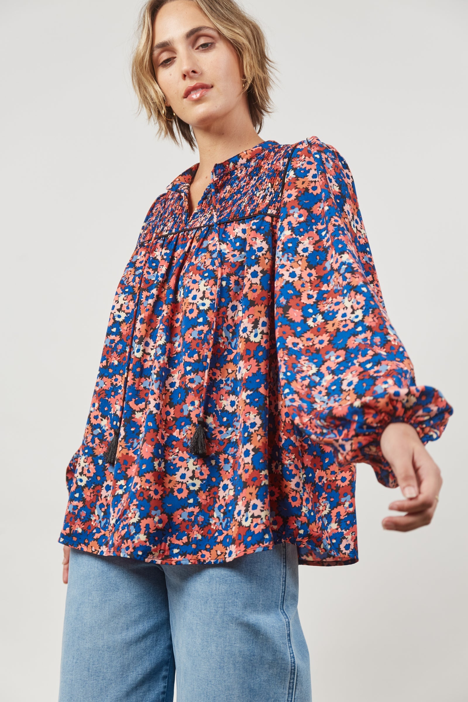 Romance Blouse - Azure Bloom - Isle of Mine Clothing - Top 3/4 Sleeve